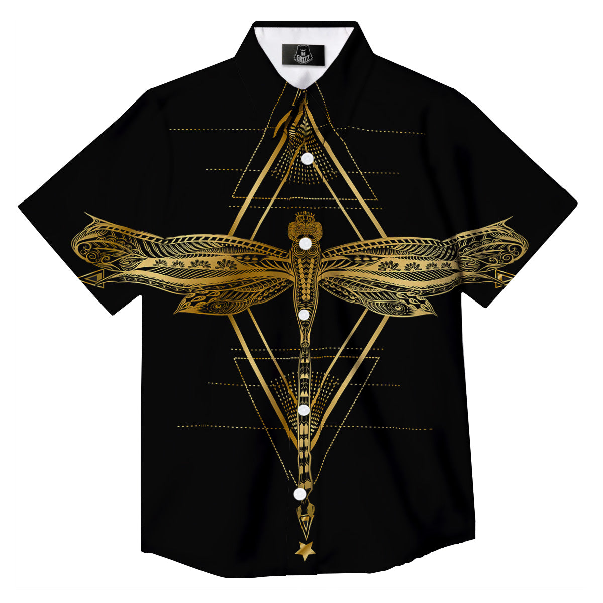 Dragonfly Boho Spiritual Print Button Up Shirt-grizzshop