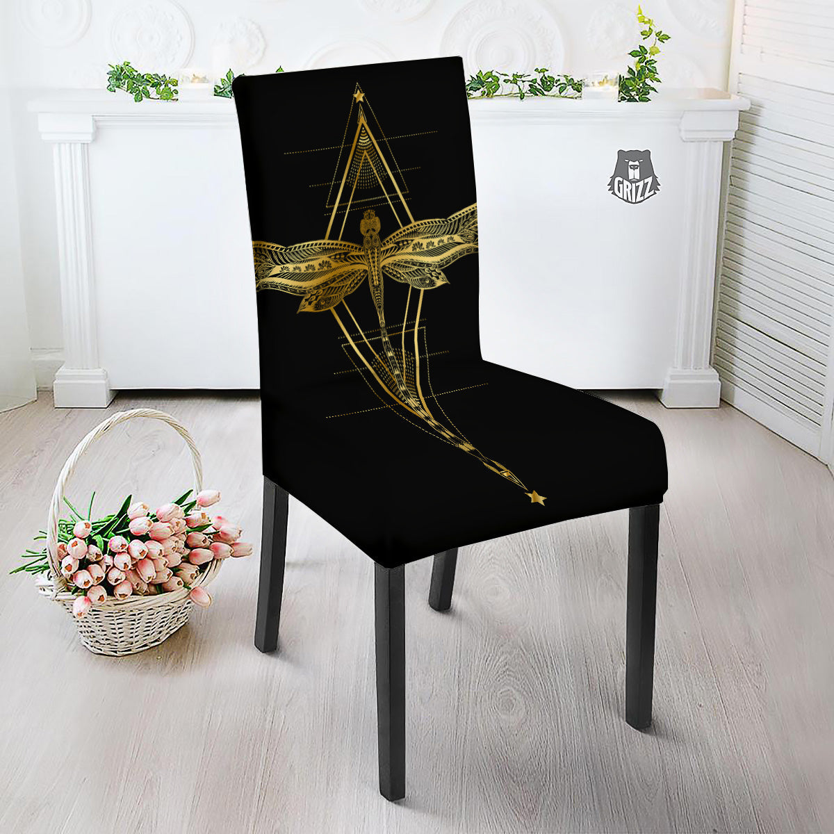Dragonfly Boho Spiritual Print Dining Chair Slipcover-grizzshop