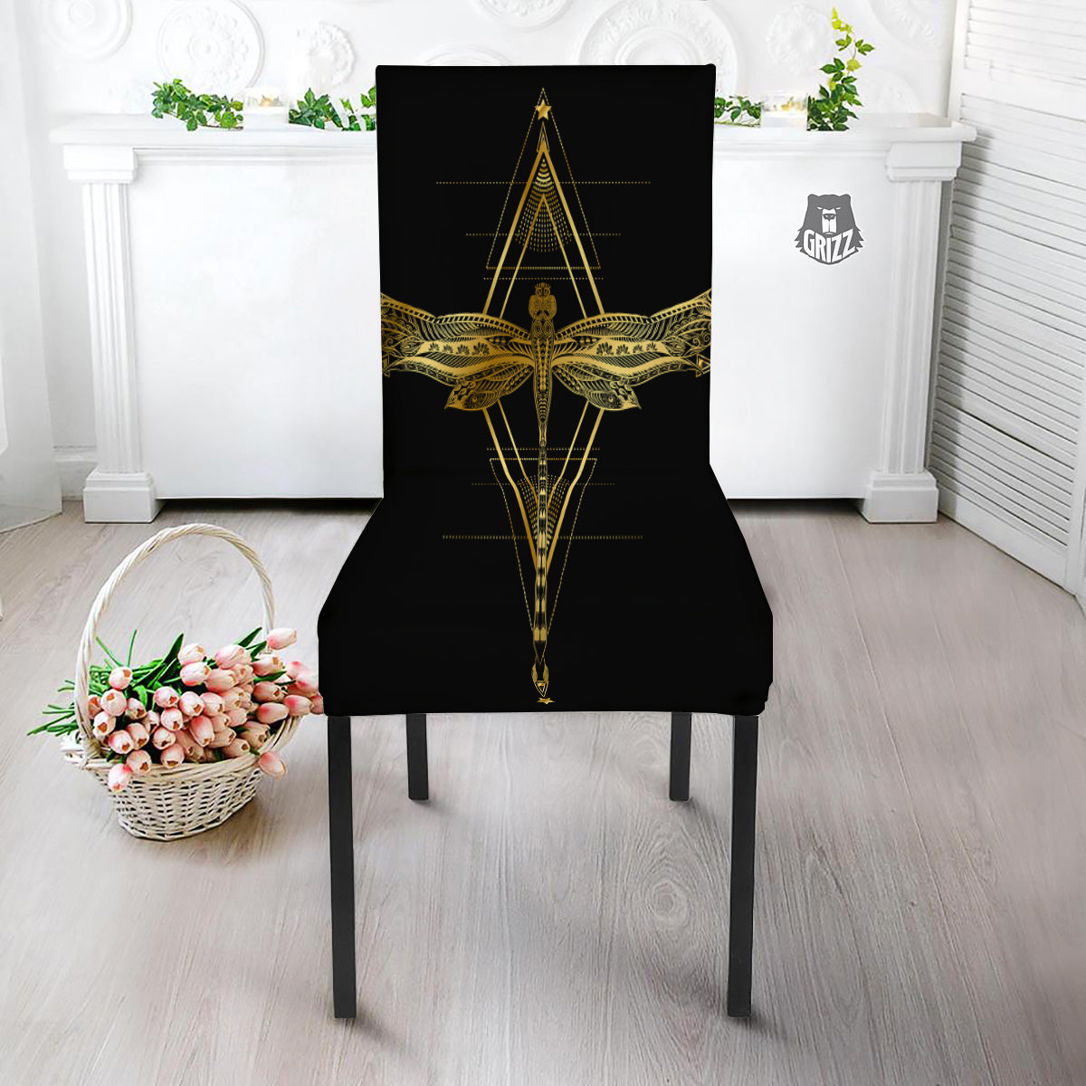 Dragonfly Boho Spiritual Print Dining Chair Slipcover-grizzshop