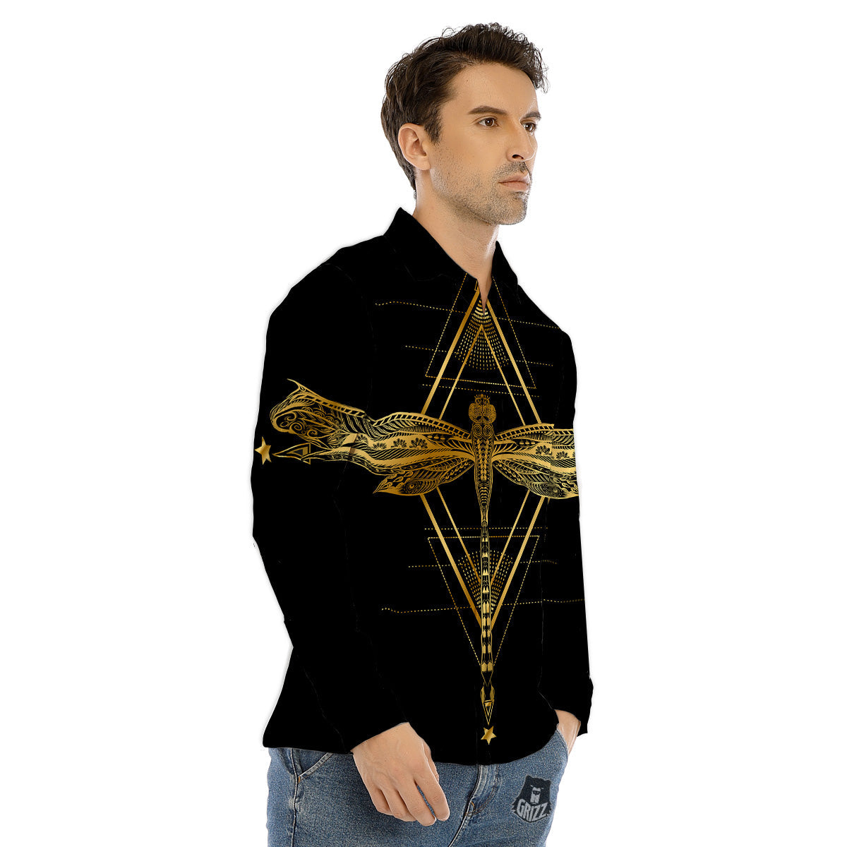 Dragonfly Boho Spiritual Print Men's Dress Shirts-grizzshop