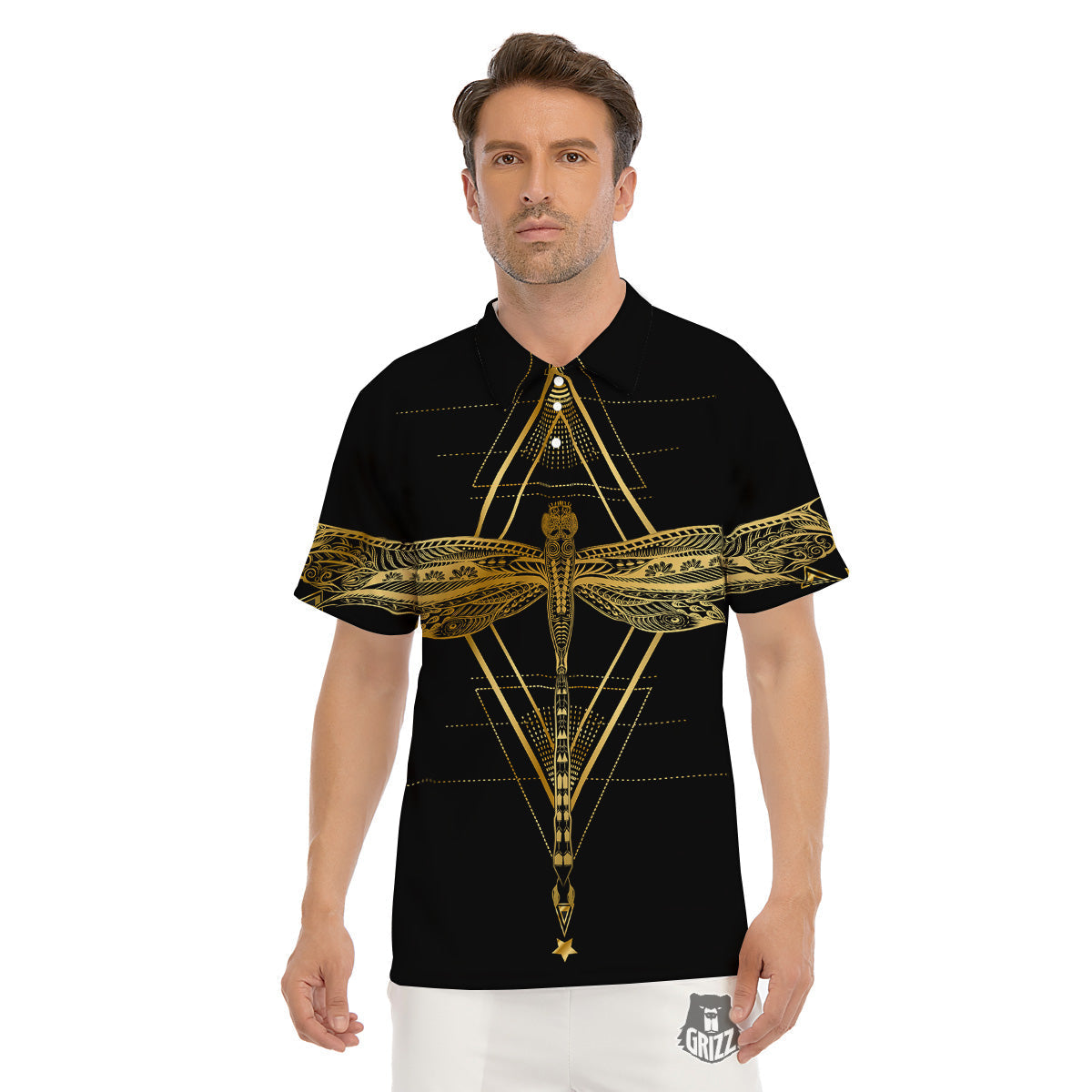 Dragonfly Boho Spiritual Print Men's Golf Shirts-grizzshop