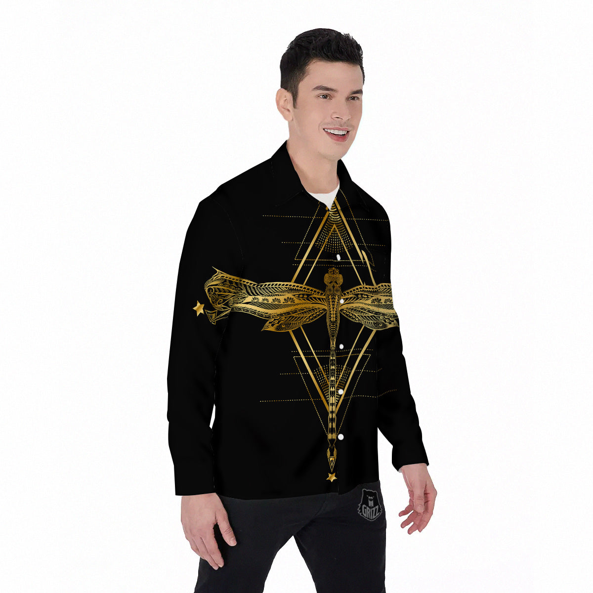 Dragonfly Boho Spiritual Print Men's Long Sleeve Shirts-grizzshop