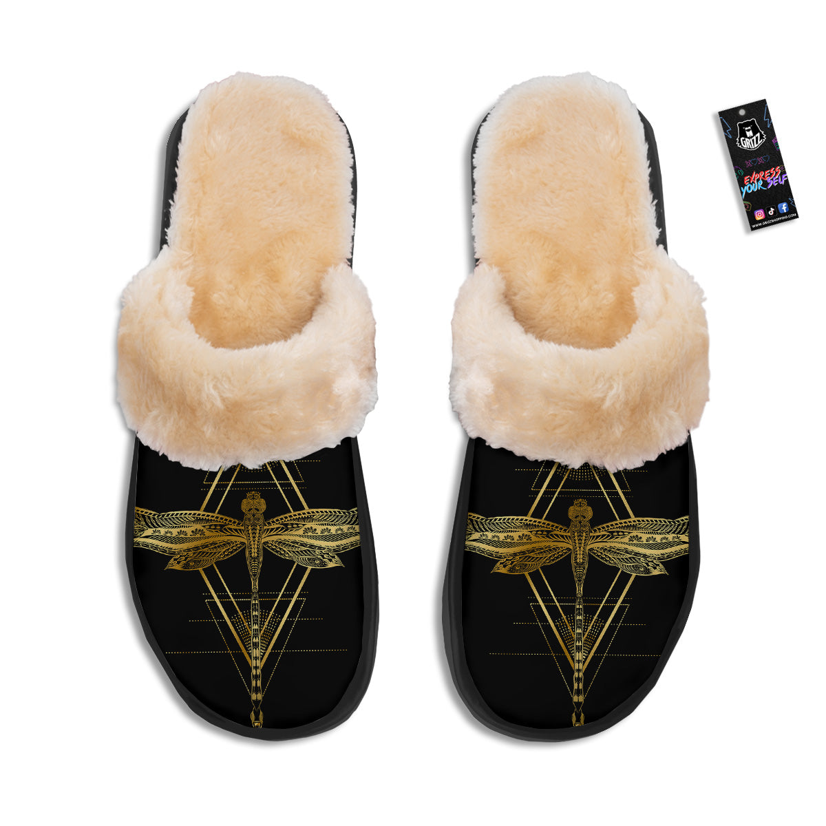 Dragonfly Boho Spiritual Print Slippers-grizzshop