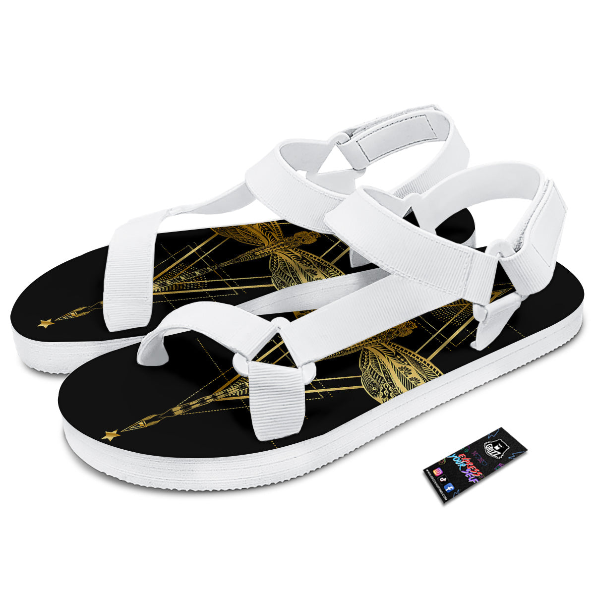 Dragonfly Boho Spiritual Print White Open Toe Sandals-grizzshop