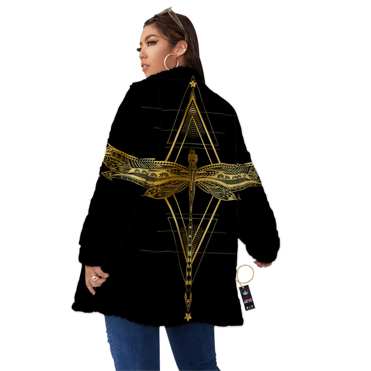 Dragonfly Boho Spiritual Print Women's Sherpa Jacket-grizzshop