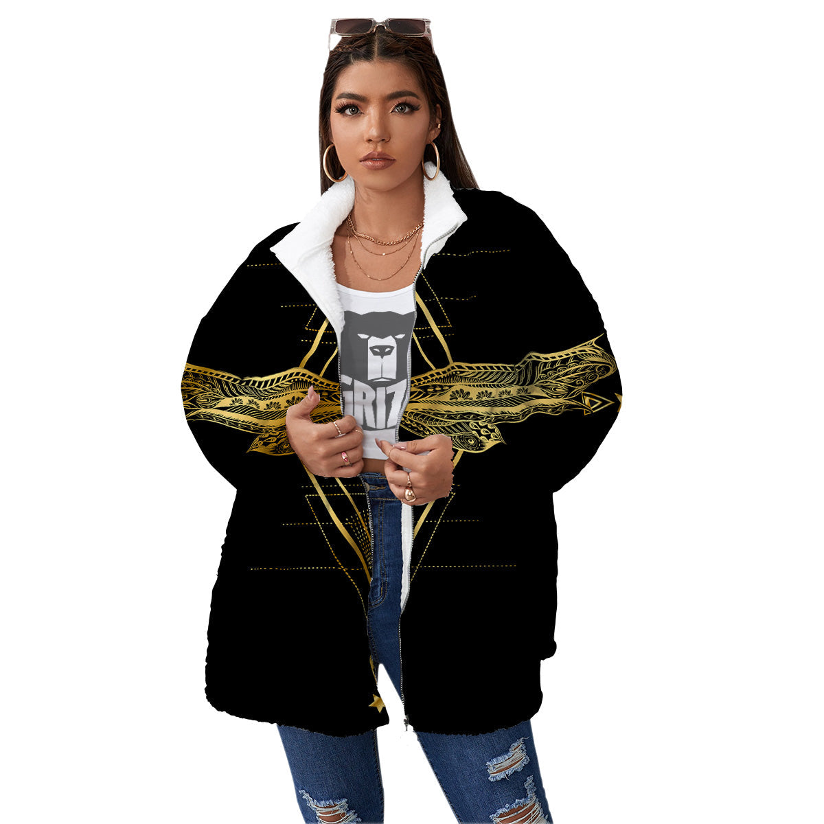 Dragonfly Boho Spiritual Print Women's Sherpa Jacket-grizzshop