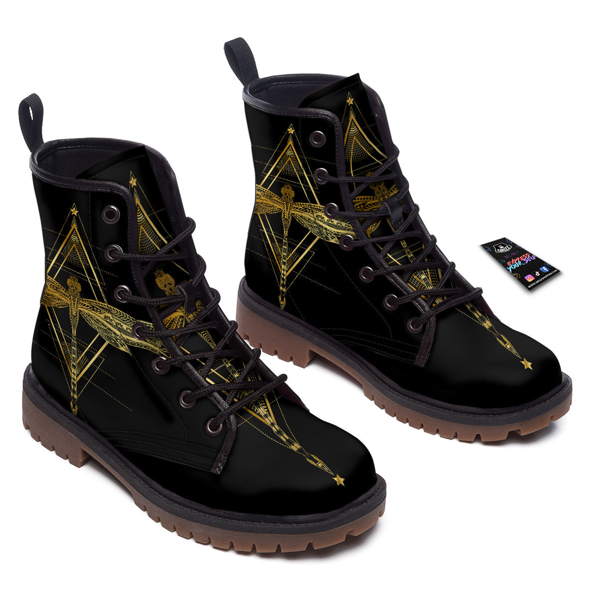 Dragonfly Boho Spiritual Print Work Boots-grizzshop