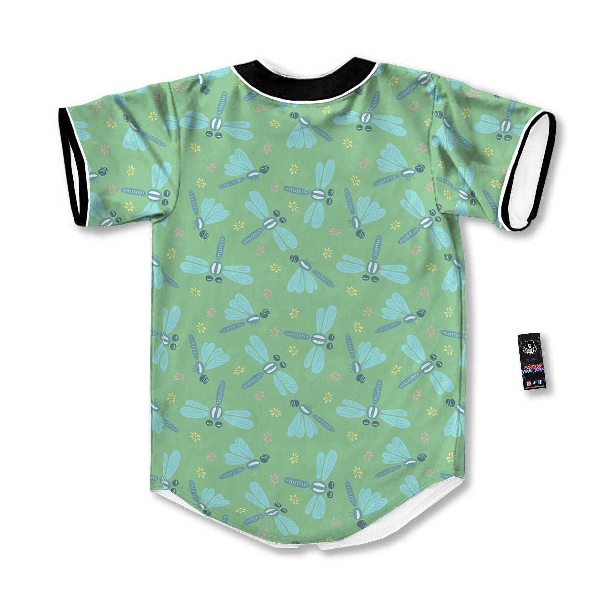 Dragonfly Green Print Pattern Baseball Jersey-grizzshop