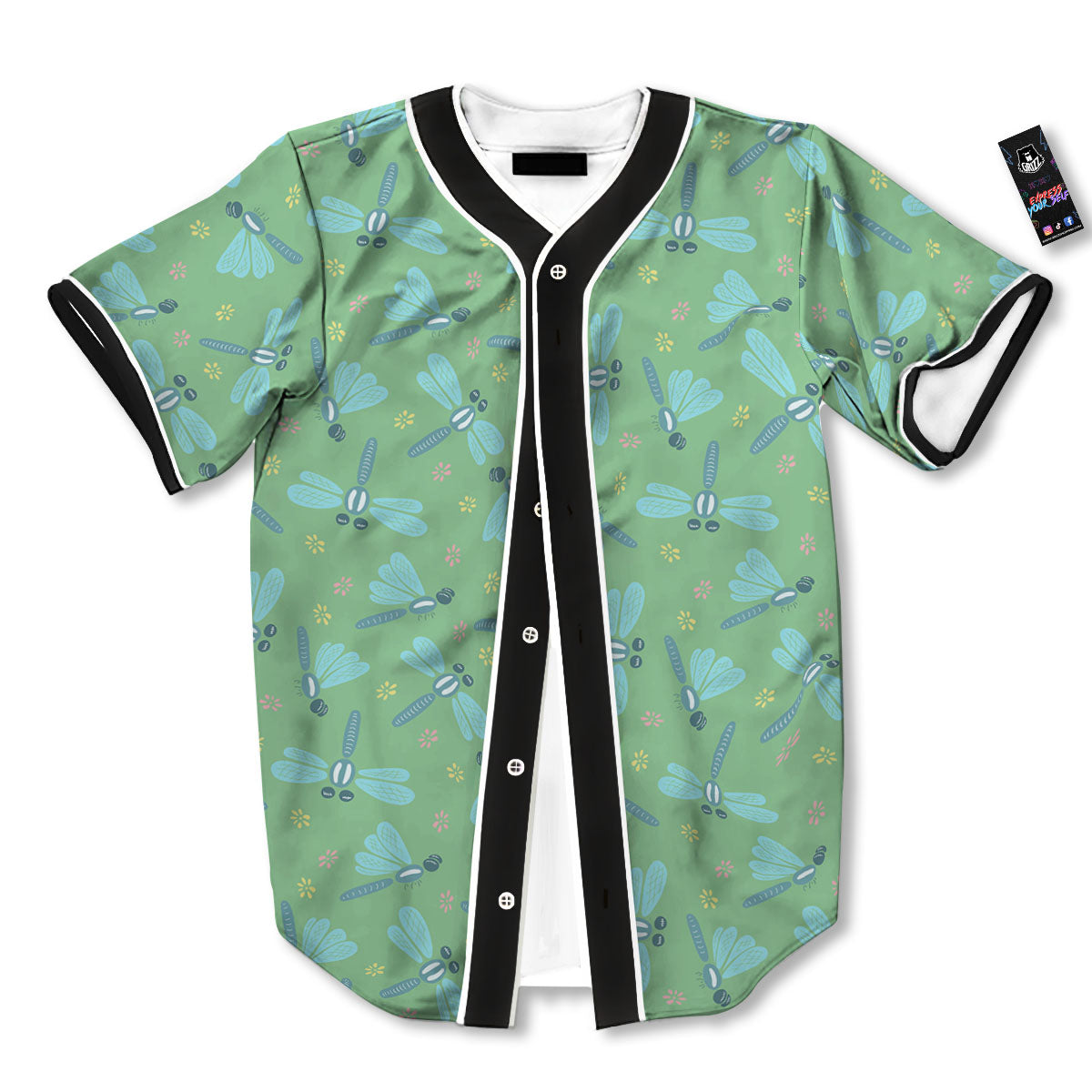 Dragonfly Green Print Pattern Baseball Jersey-grizzshop