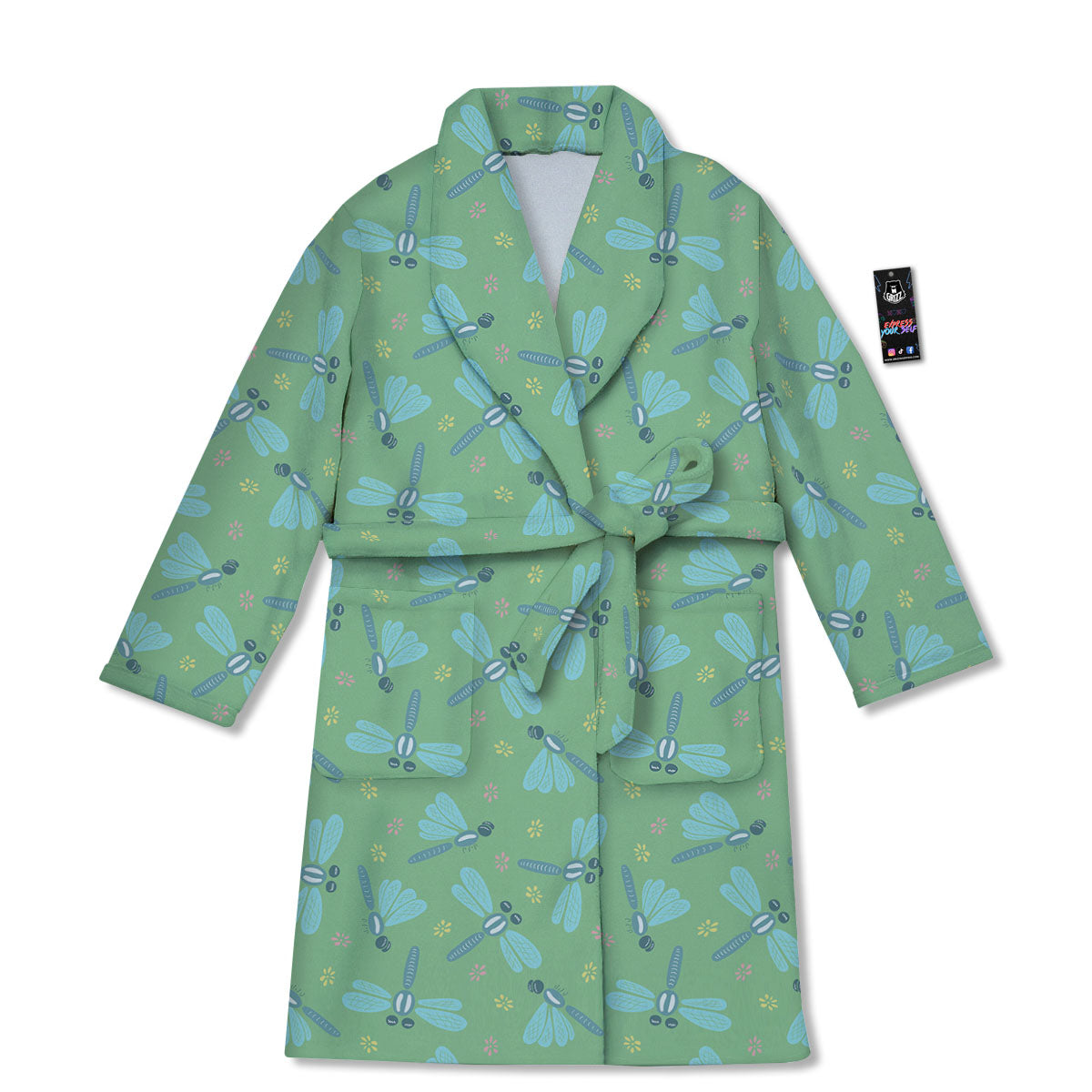 Dragonfly Green Print Pattern Bathrobe-grizzshop