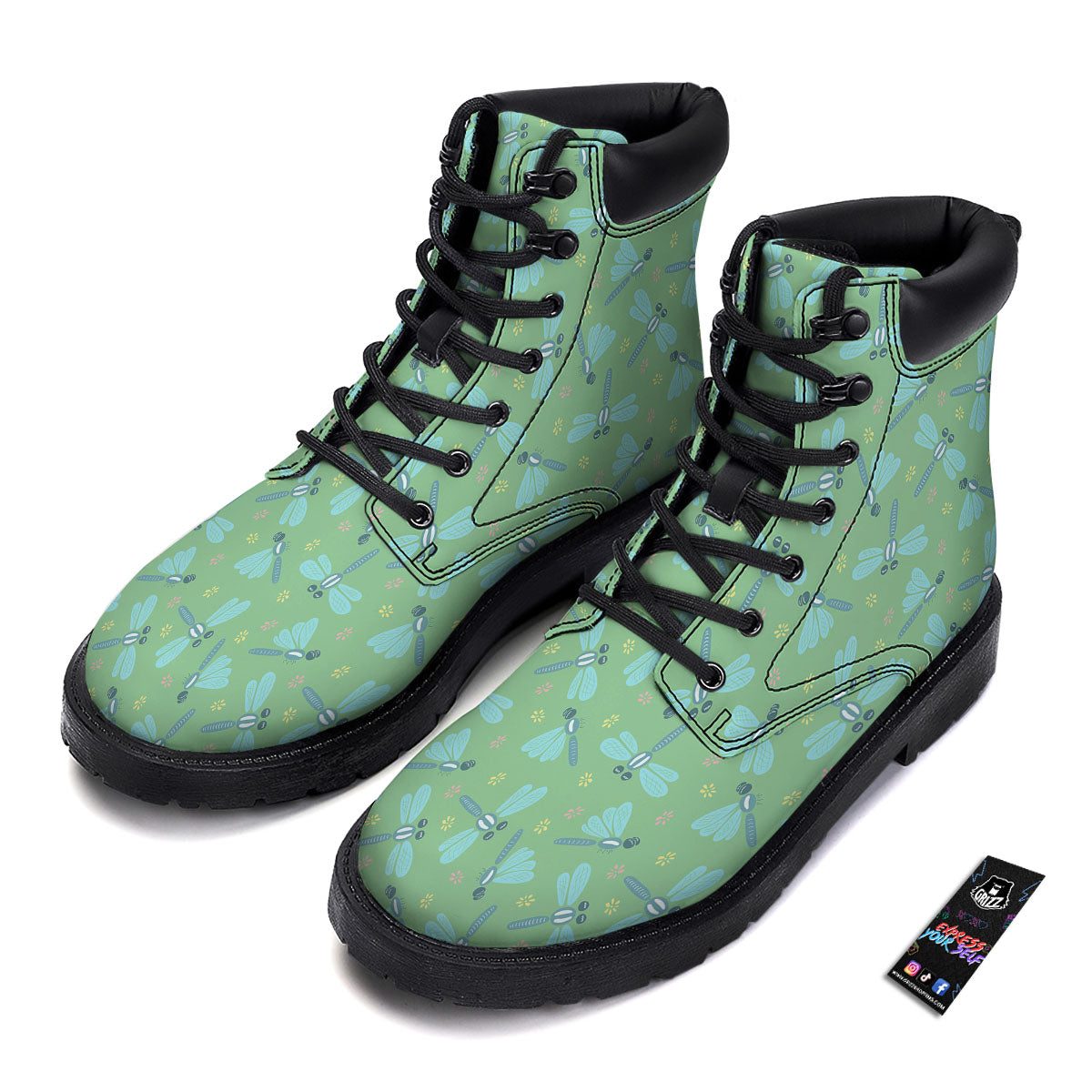 Dragonfly Green Print Pattern Boots-grizzshop