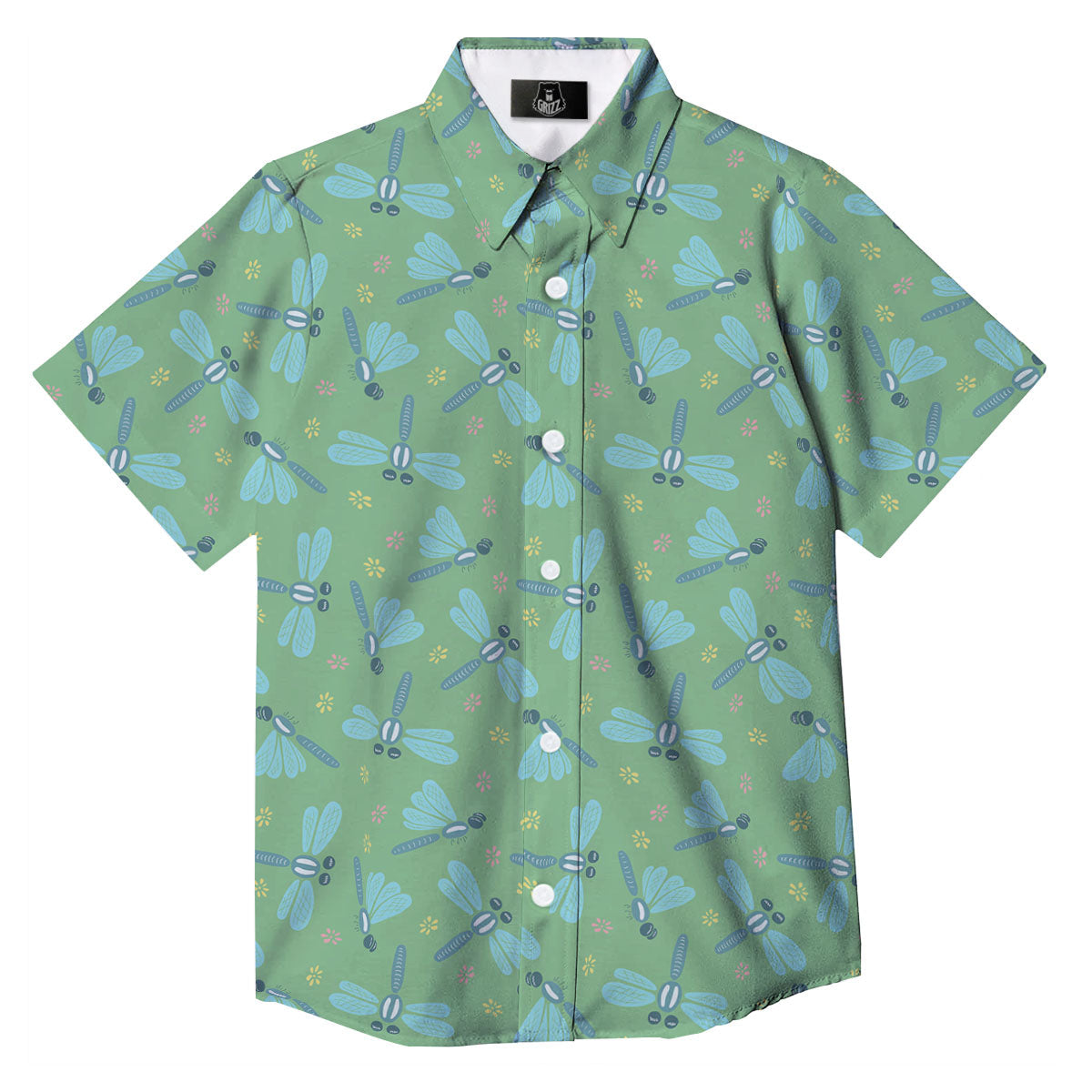 Dragonfly Green Print Pattern Button Up Shirt-grizzshop