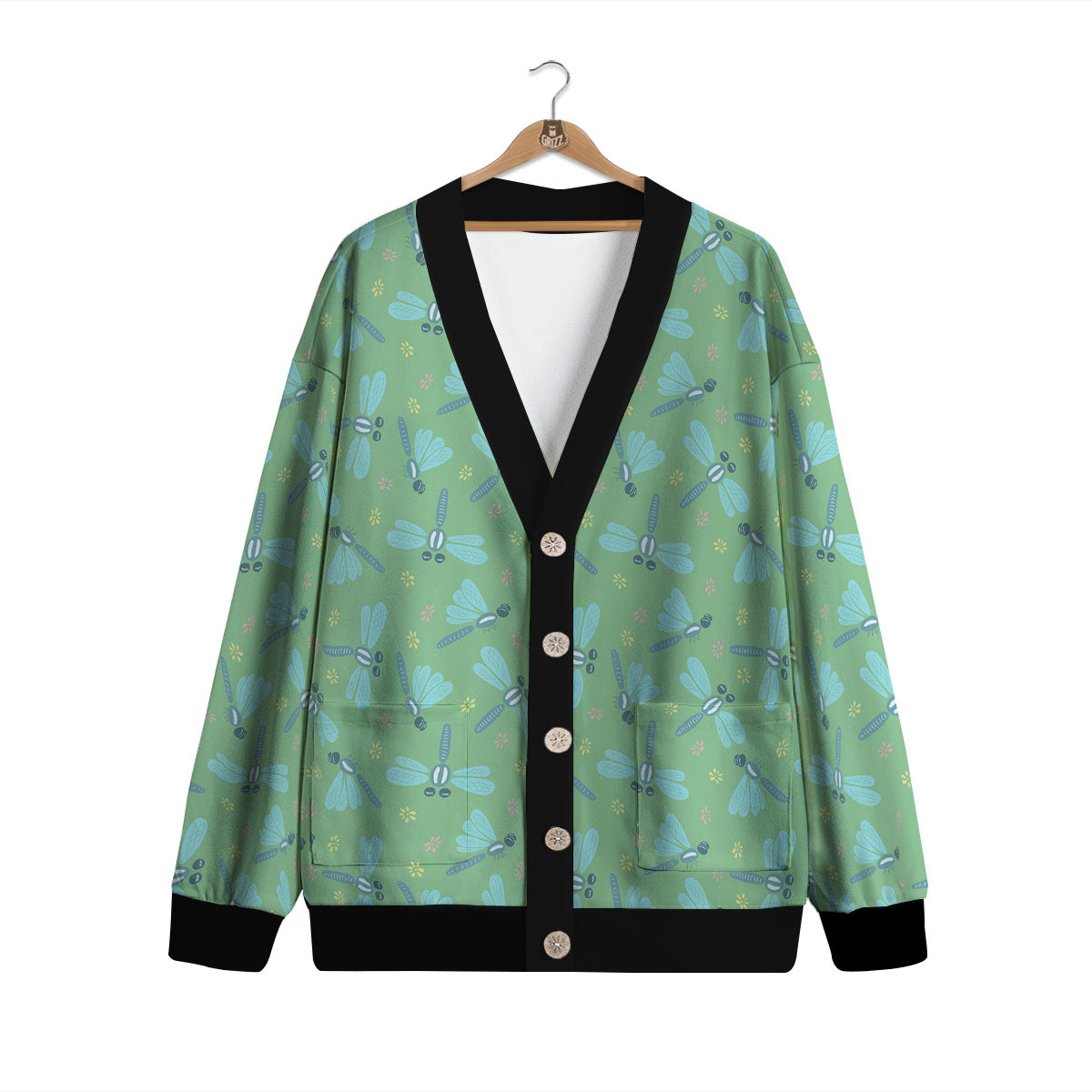 Dragonfly Green Print Pattern Cardigan-grizzshop