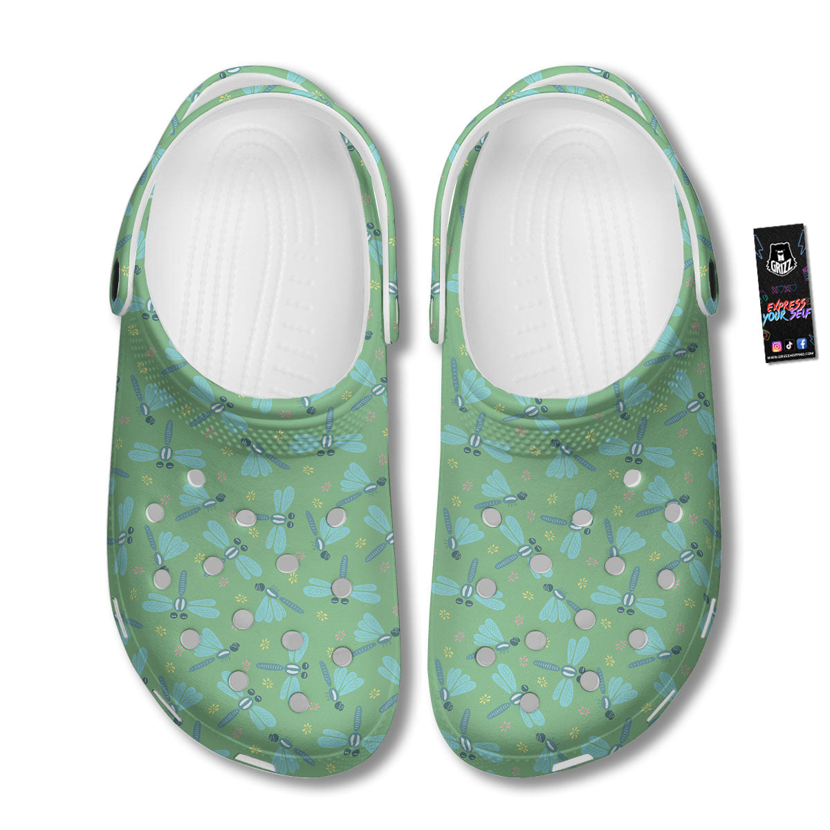 Dragonfly Green Print Pattern Clog-grizzshop