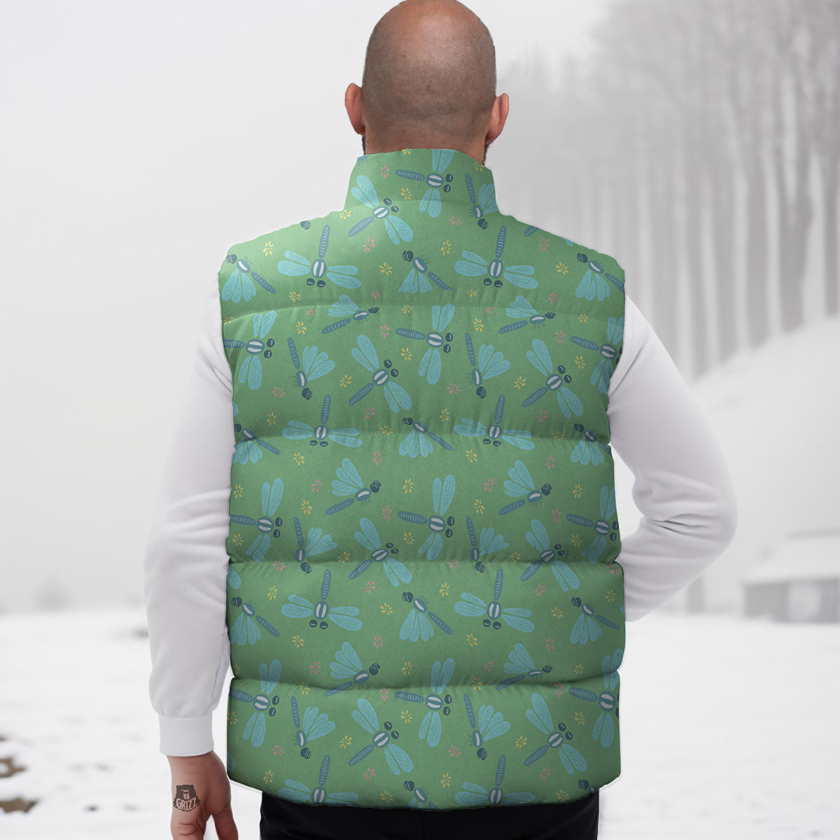 Dragonfly Green Print Pattern Down Vest