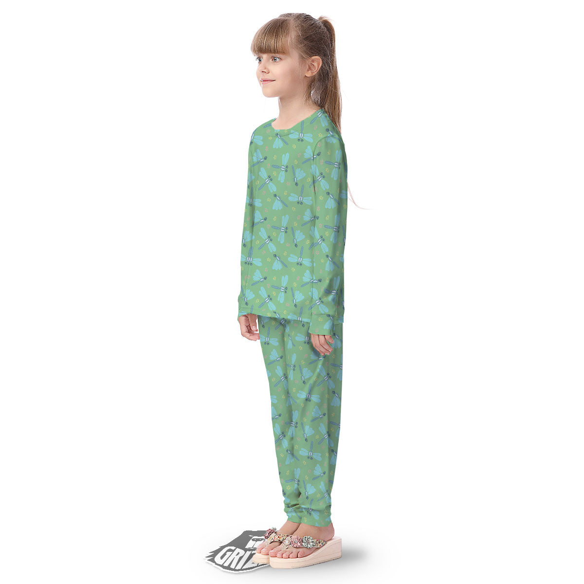 Dragonfly Green Print Pattern Kid's Pajamas-grizzshop