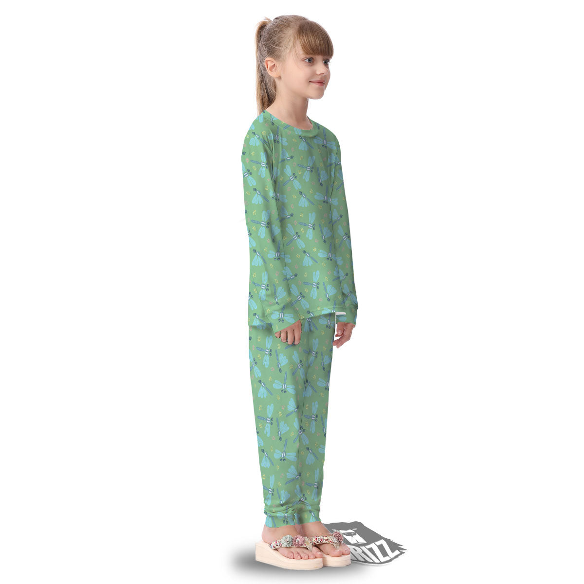 Dragonfly Green Print Pattern Kid's Pajamas-grizzshop