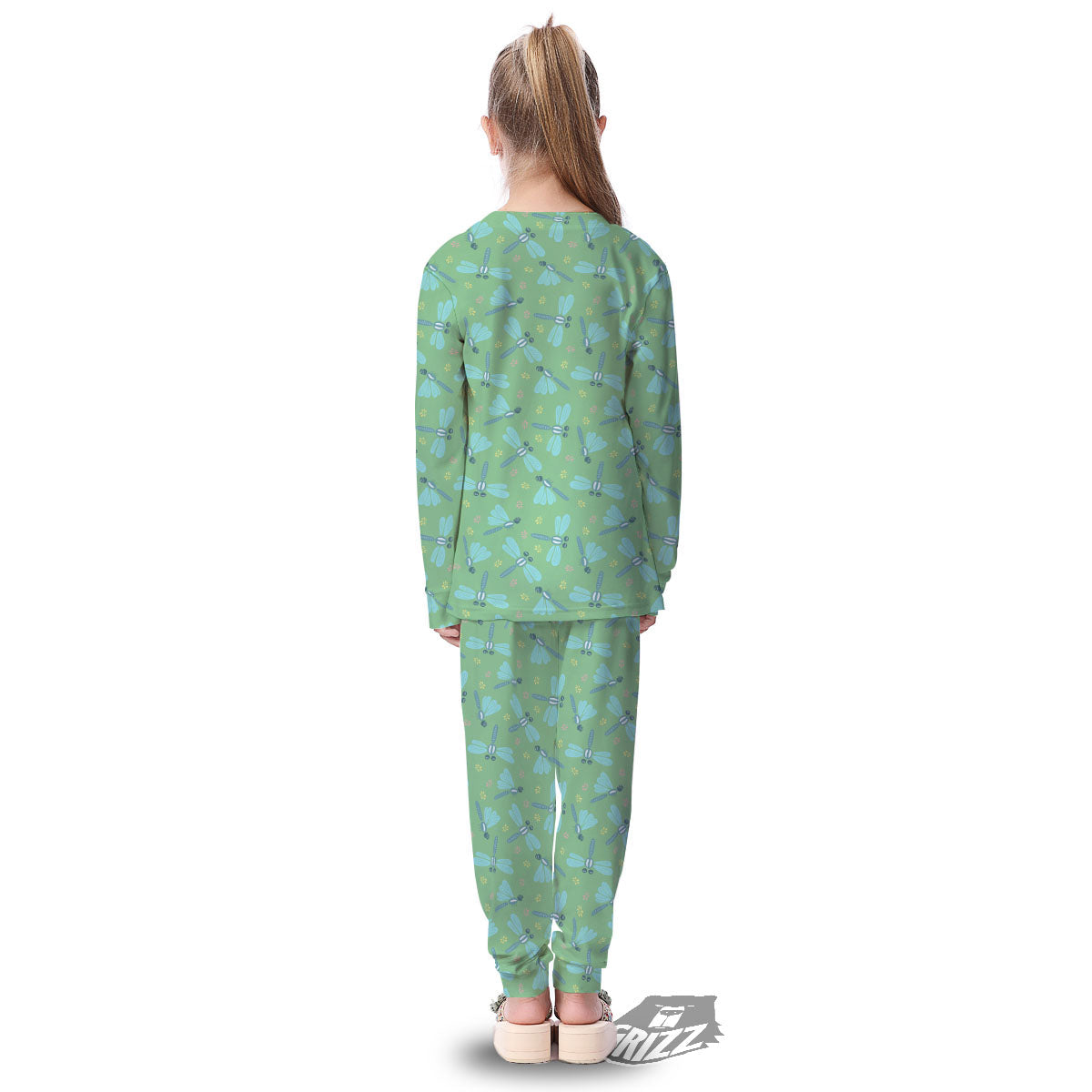 Dragonfly Green Print Pattern Kid's Pajamas-grizzshop