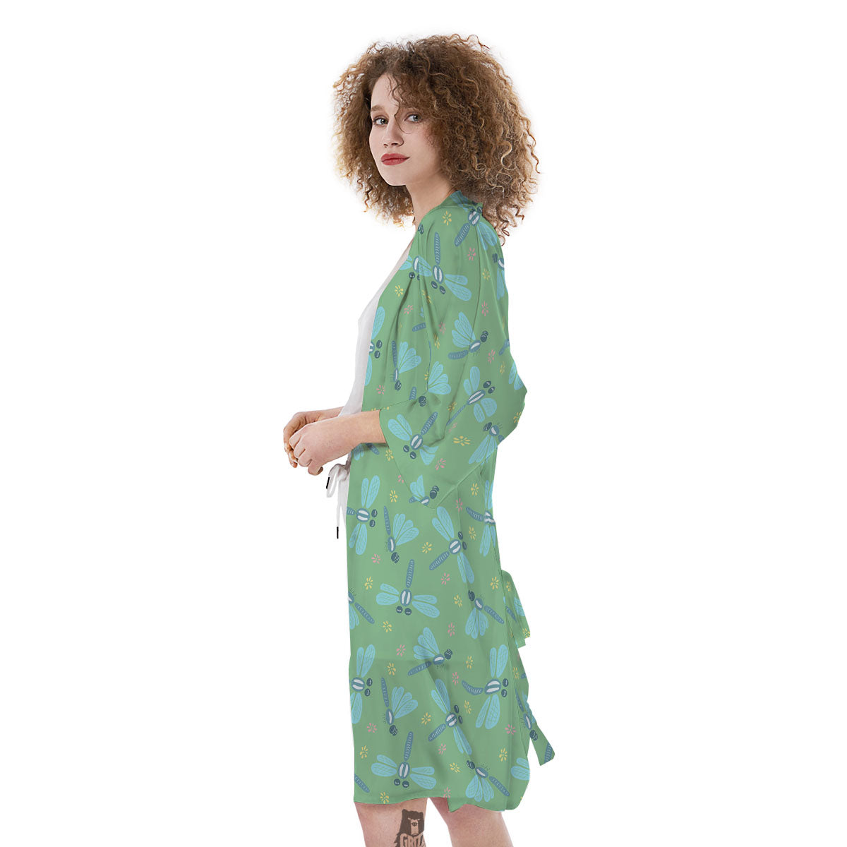 Dragonfly Green Print Pattern Kimono-grizzshop