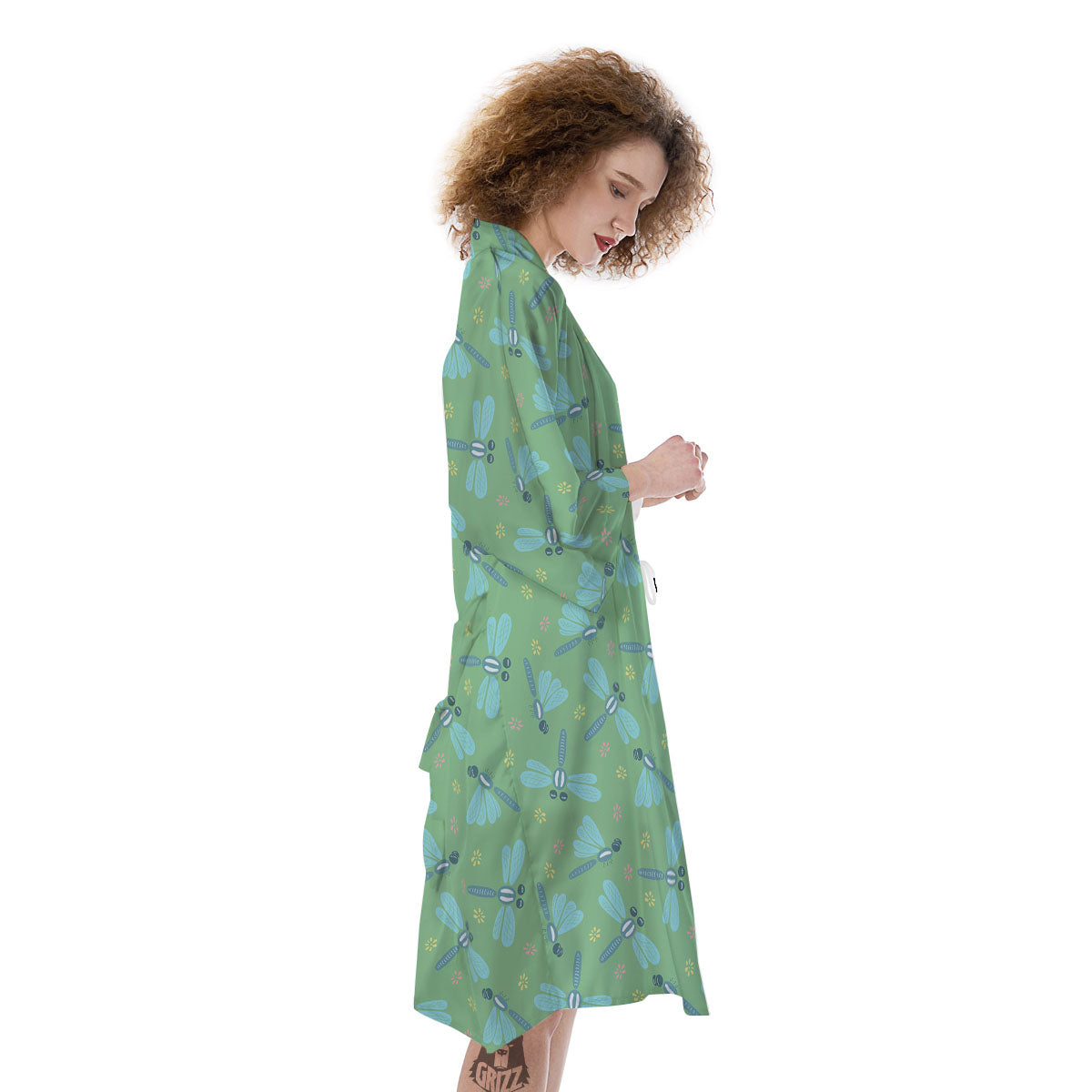 Dragonfly Green Print Pattern Kimono-grizzshop