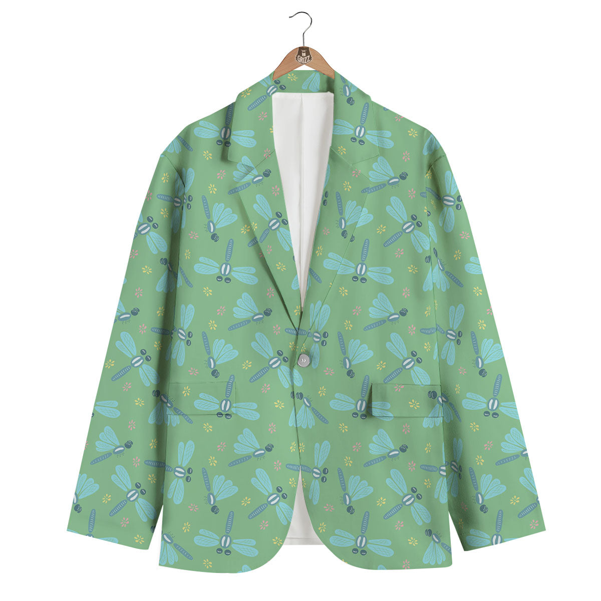 Dragonfly Green Print Pattern Men's Blazer-grizzshop