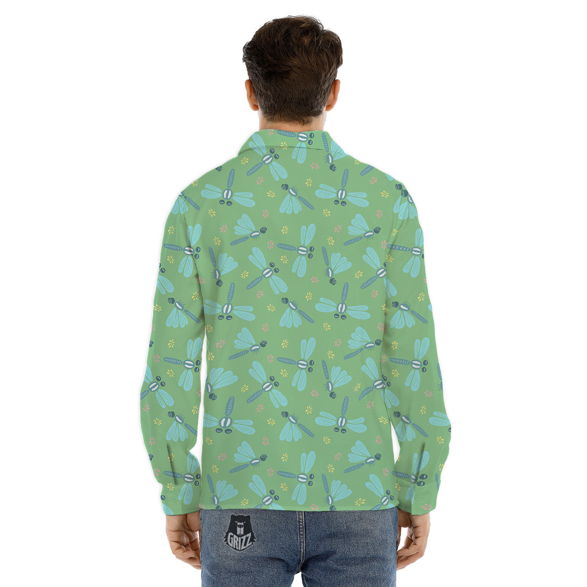 Dragonfly Green Print Pattern Men's Dress Shirts-grizzshop