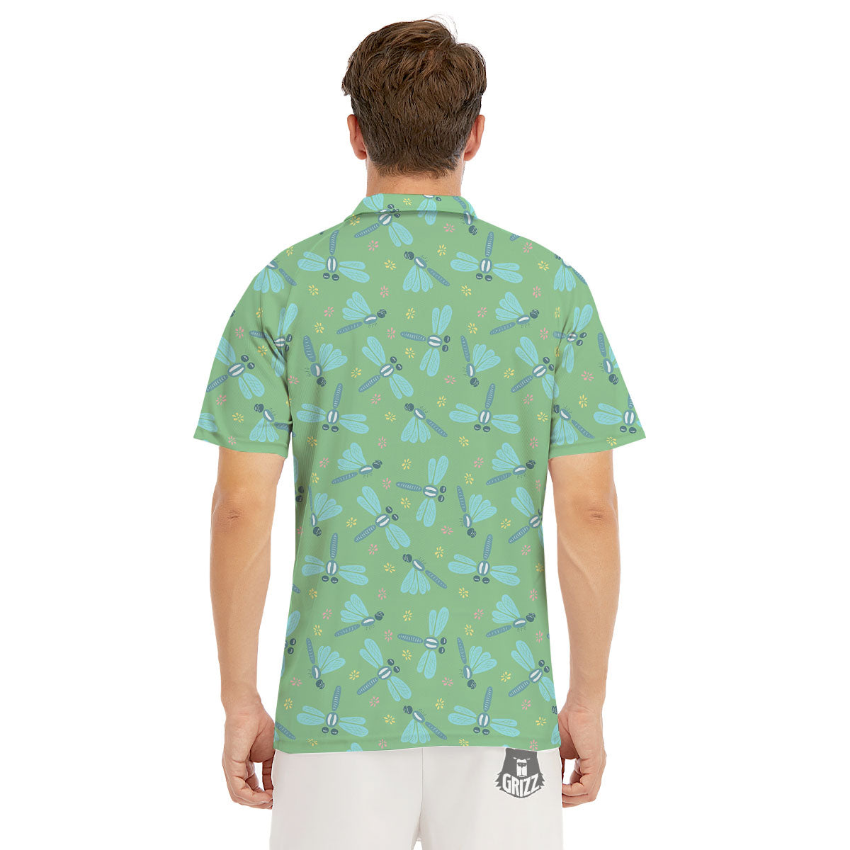 Dragonfly Green Print Pattern Men's Golf Shirts-grizzshop