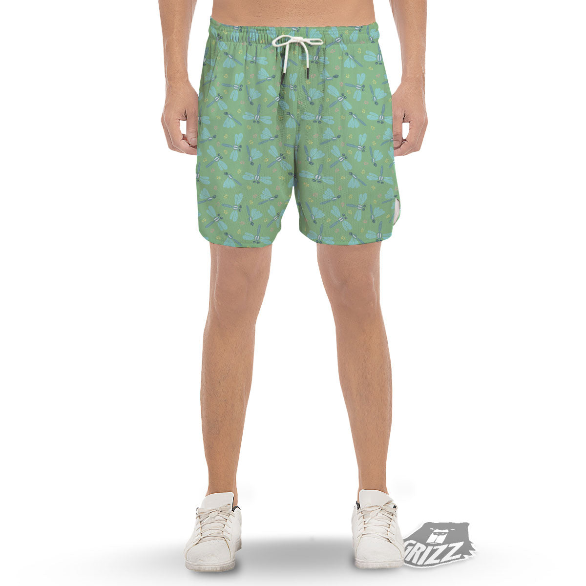 Dragonfly Green Print Pattern Men's Gym Shorts-grizzshop