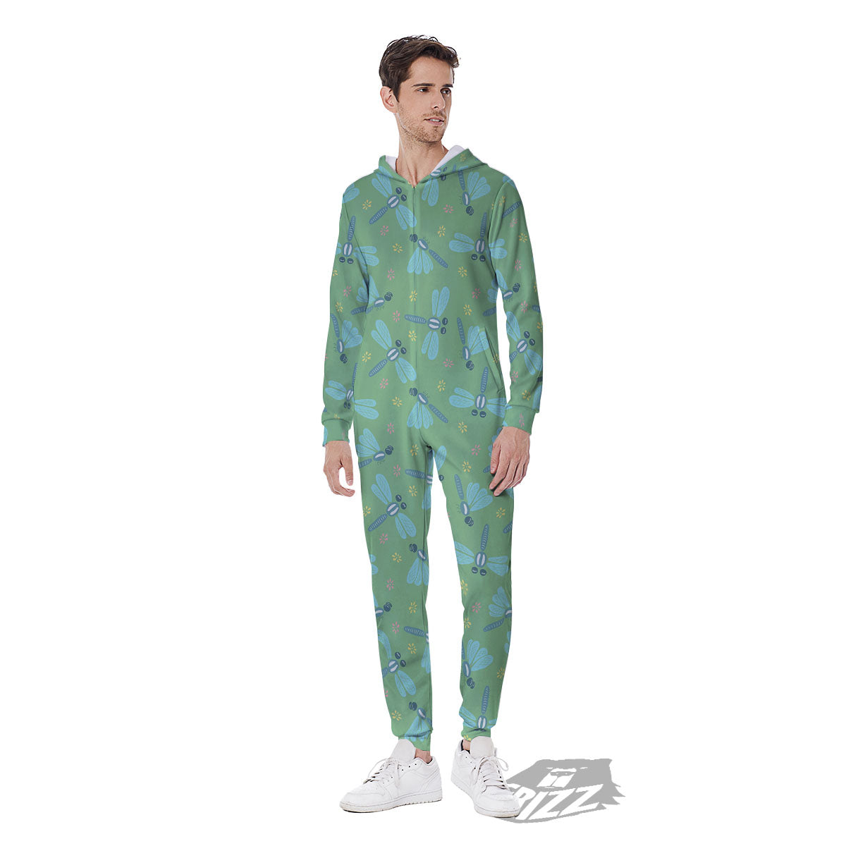 Dragonfly Green Print Pattern Men's Jumpsuit-grizzshop