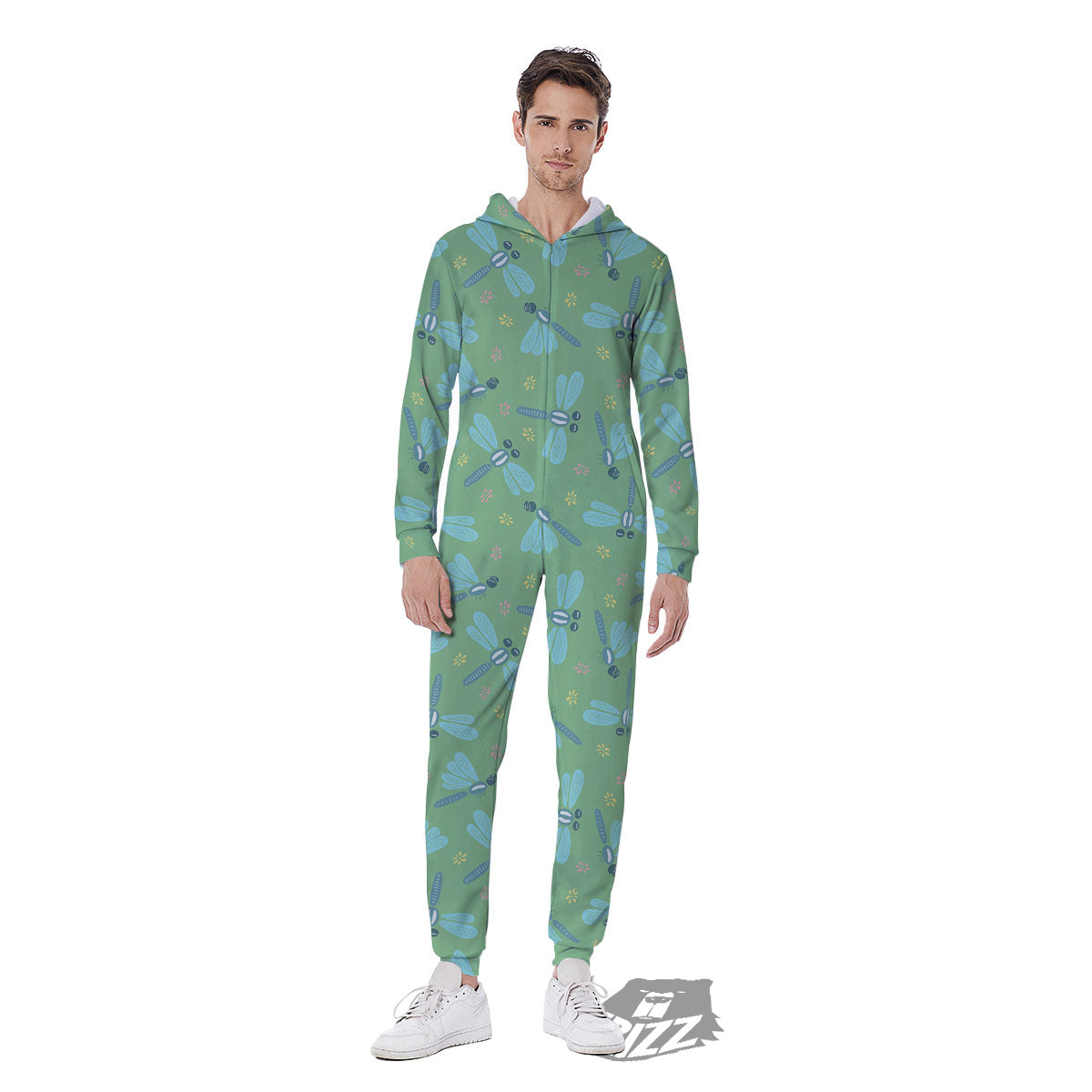 Dragonfly Green Print Pattern Men's Jumpsuit-grizzshop