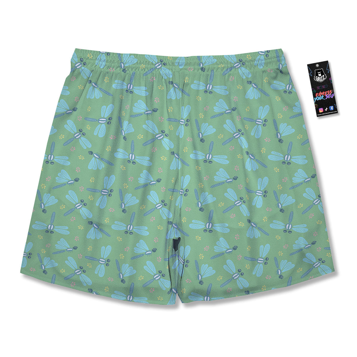 Dragonfly Green Print Pattern Men's Running Shorts-grizzshop