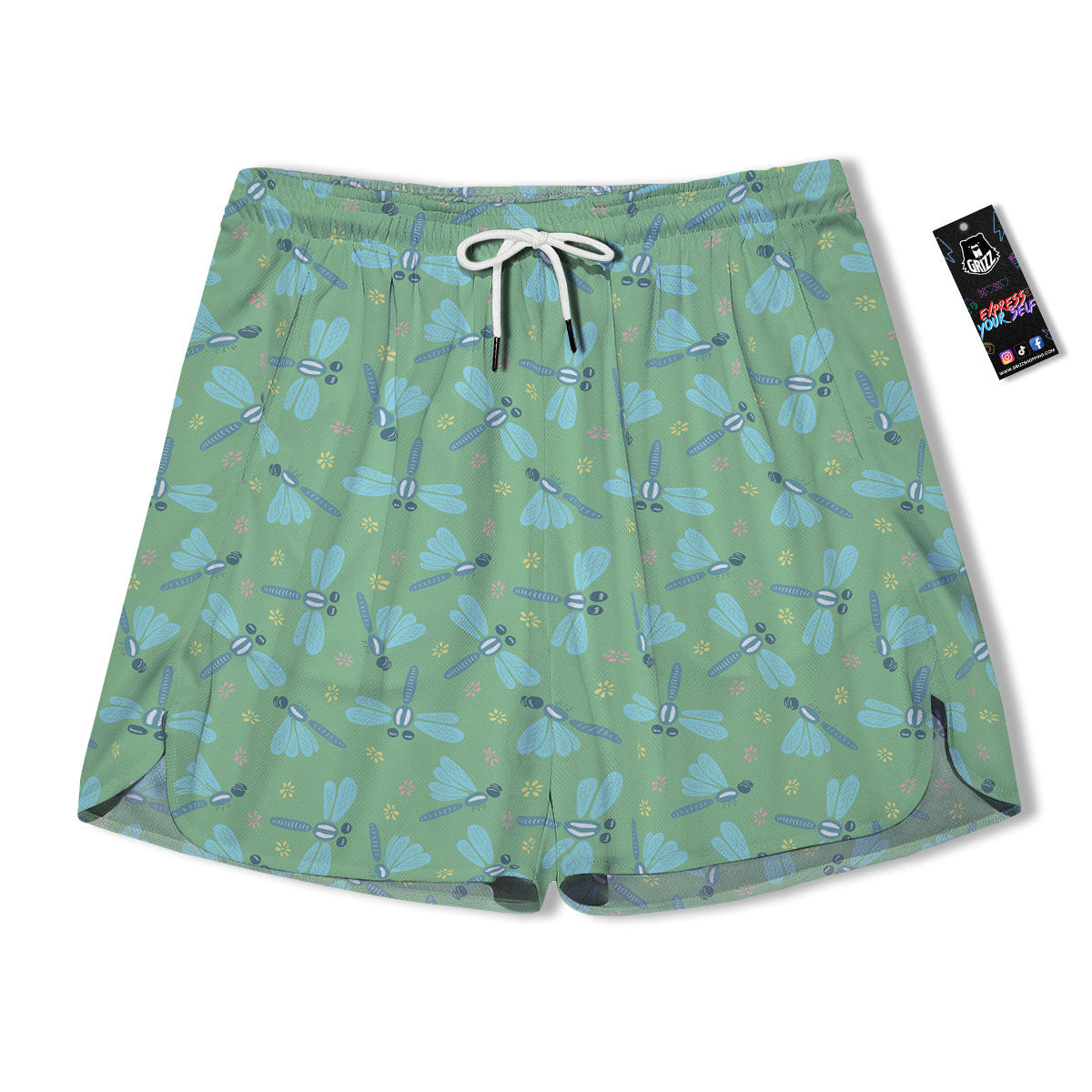 Dragonfly Green Print Pattern Men's Running Shorts-grizzshop