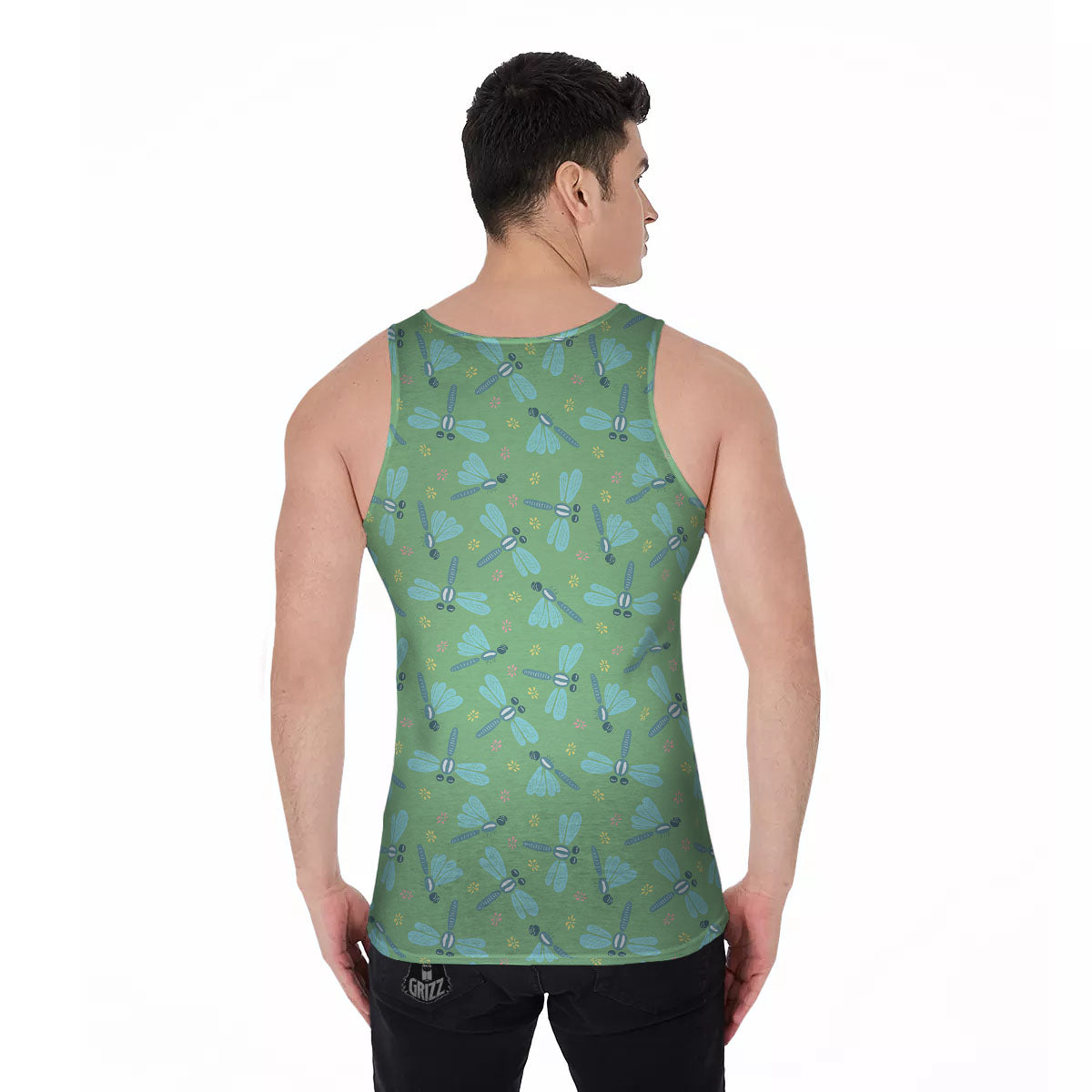Dragonfly Green Print Pattern Men's Tank Top-grizzshop