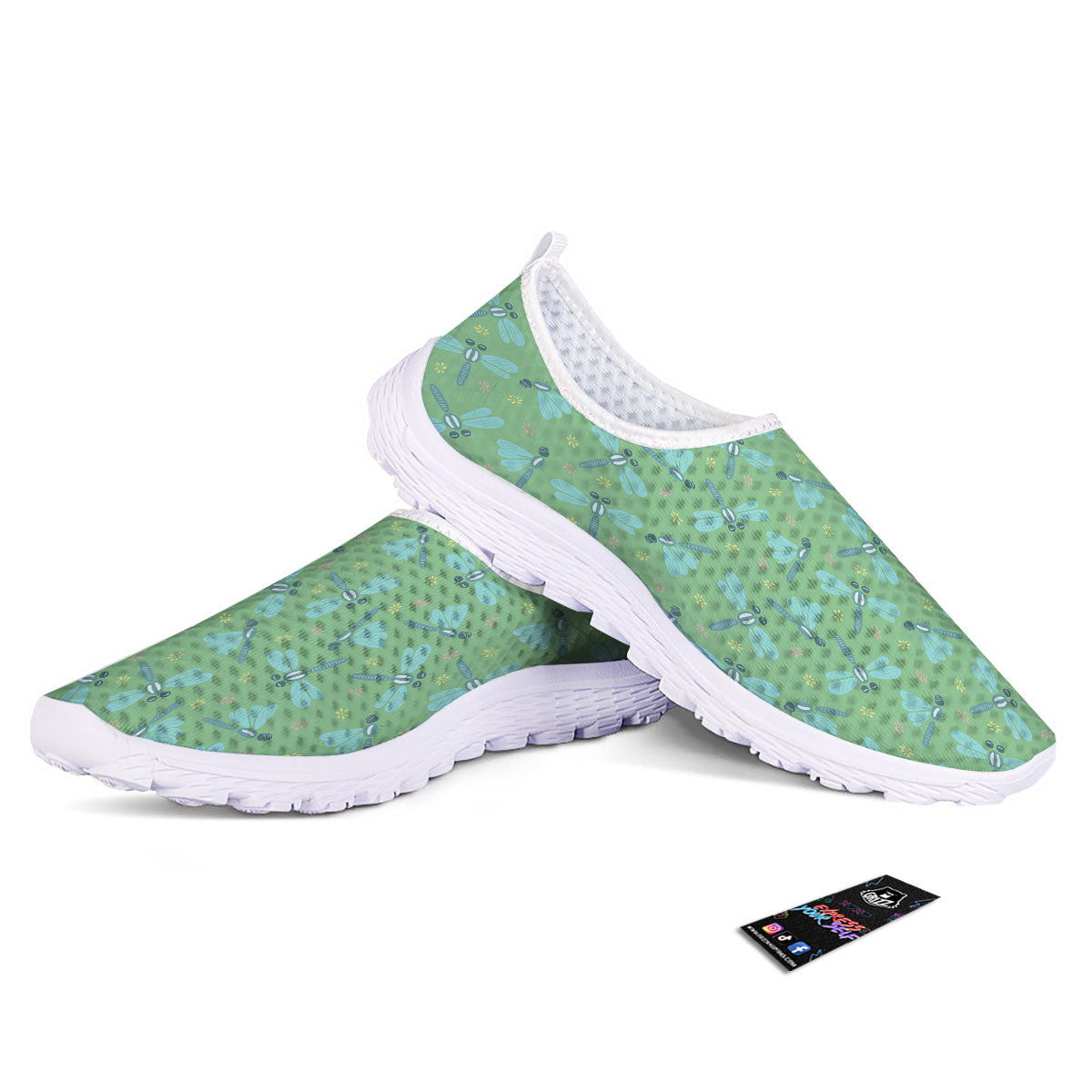 Dragonfly Green Print Pattern Nurse Shoes-grizzshop