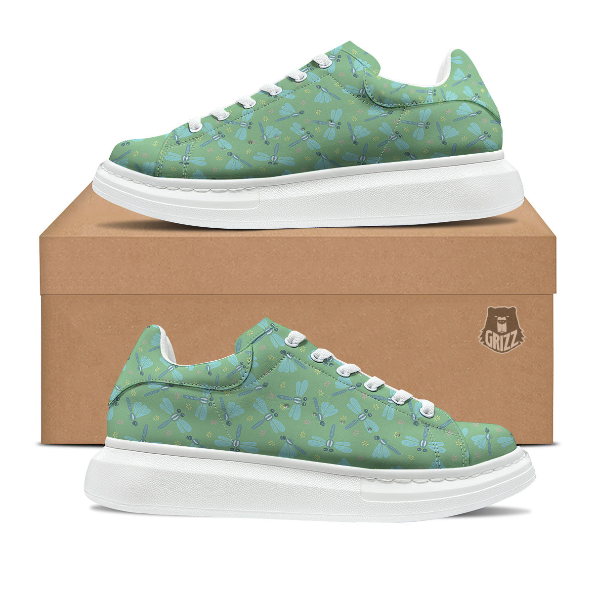 Dragonfly Green Print Pattern Platform Shoes-grizzshop