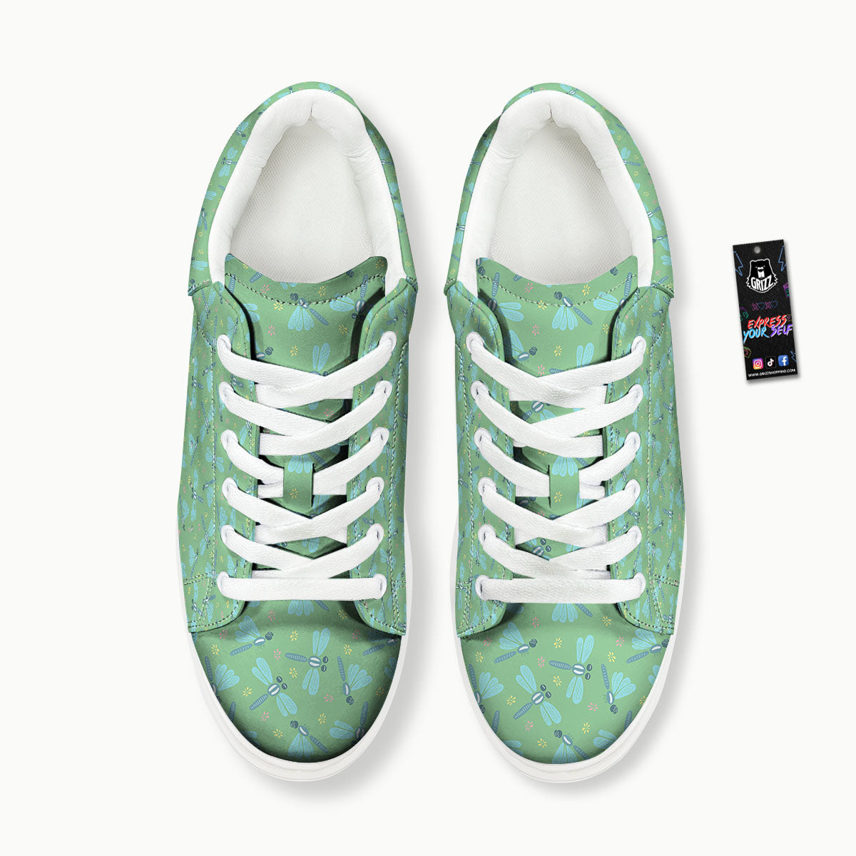 Dragonfly Green Print Pattern Platform Shoes-grizzshop