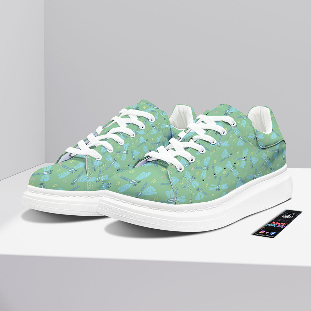Dragonfly Green Print Pattern Platform Shoes-grizzshop