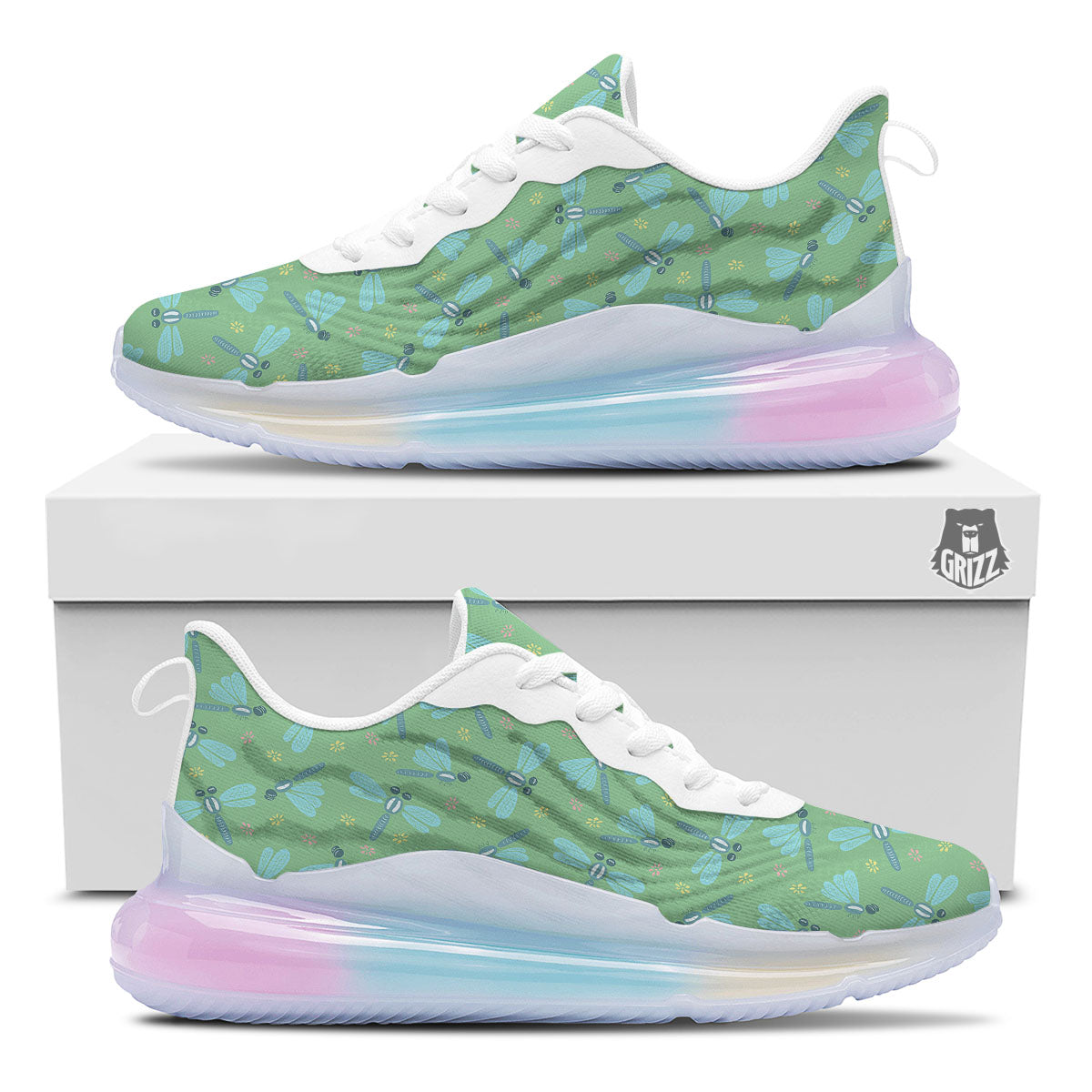Dragonfly Green Print Pattern Running Sneakers-grizzshop