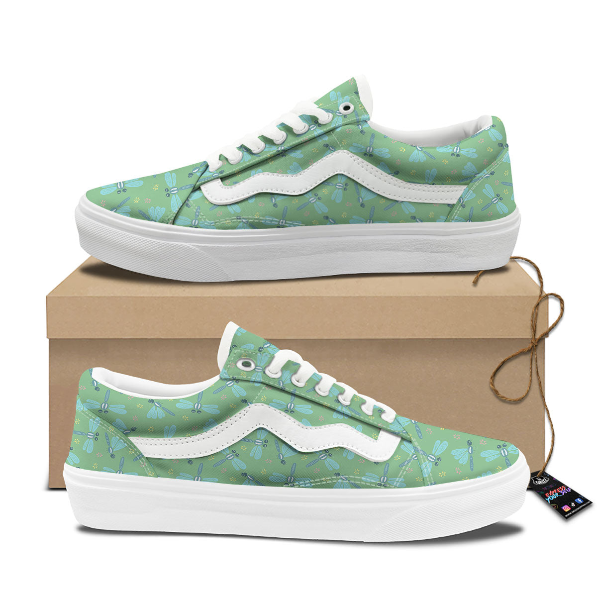 Dragonfly Green Print Pattern Skate Shoes-grizzshop