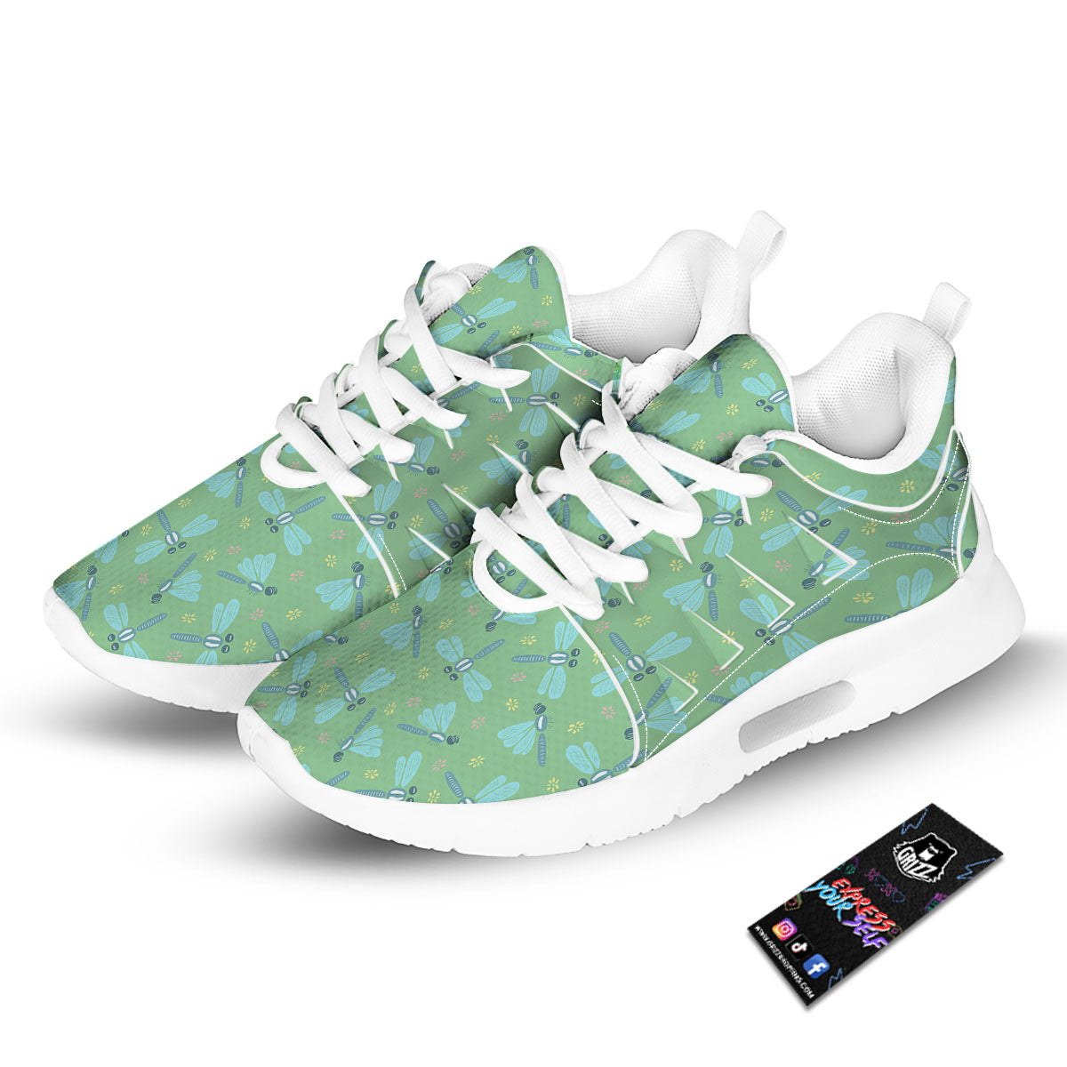 Dragonfly Green Print Pattern Tennis Shoes-grizzshop
