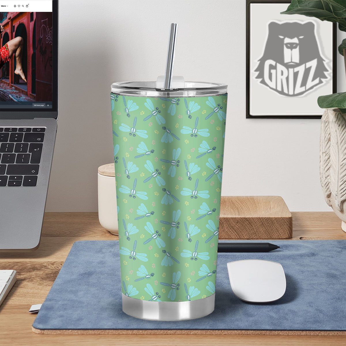 Dragonfly Green Print Pattern Tumbler-grizzshop