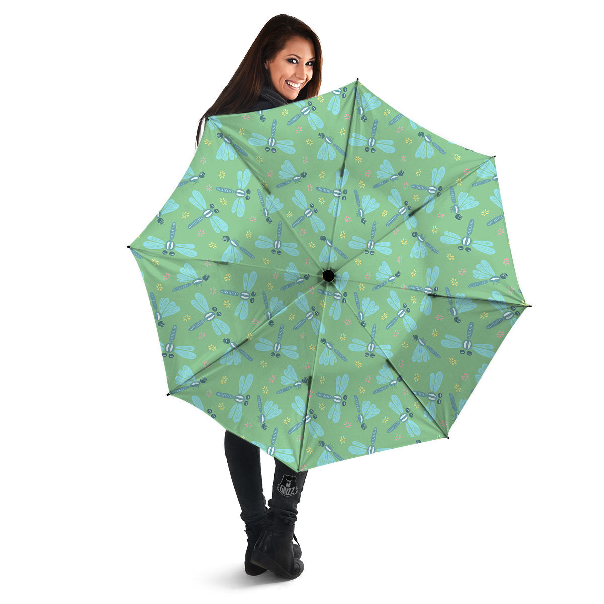 Dragonfly Green Print Pattern Umbrella-grizzshop