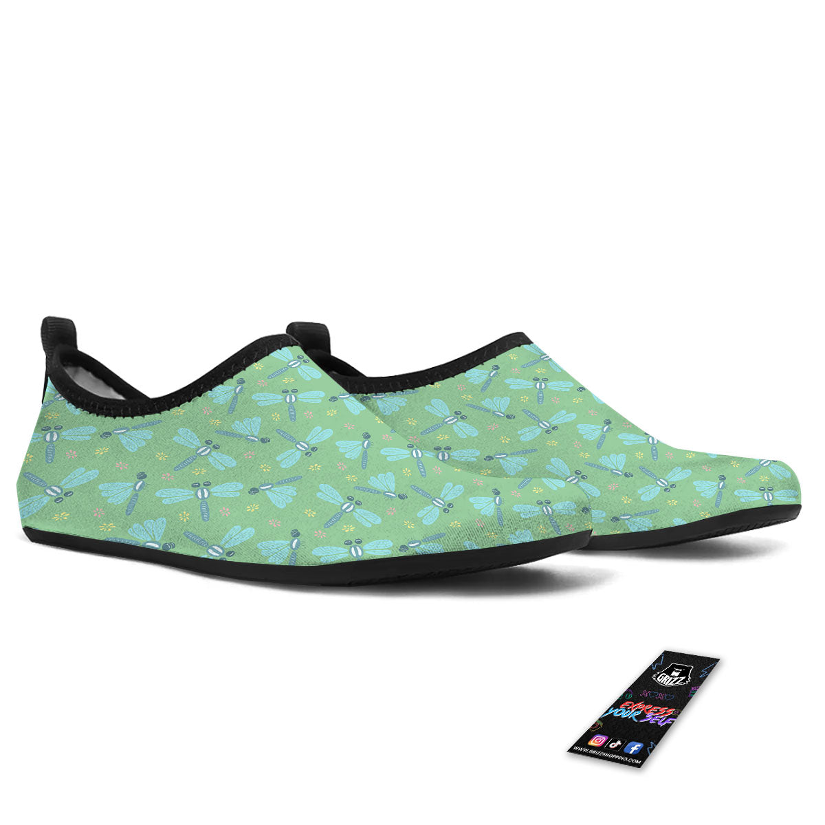 Dragonfly Green Print Pattern Water Shoes-grizzshop