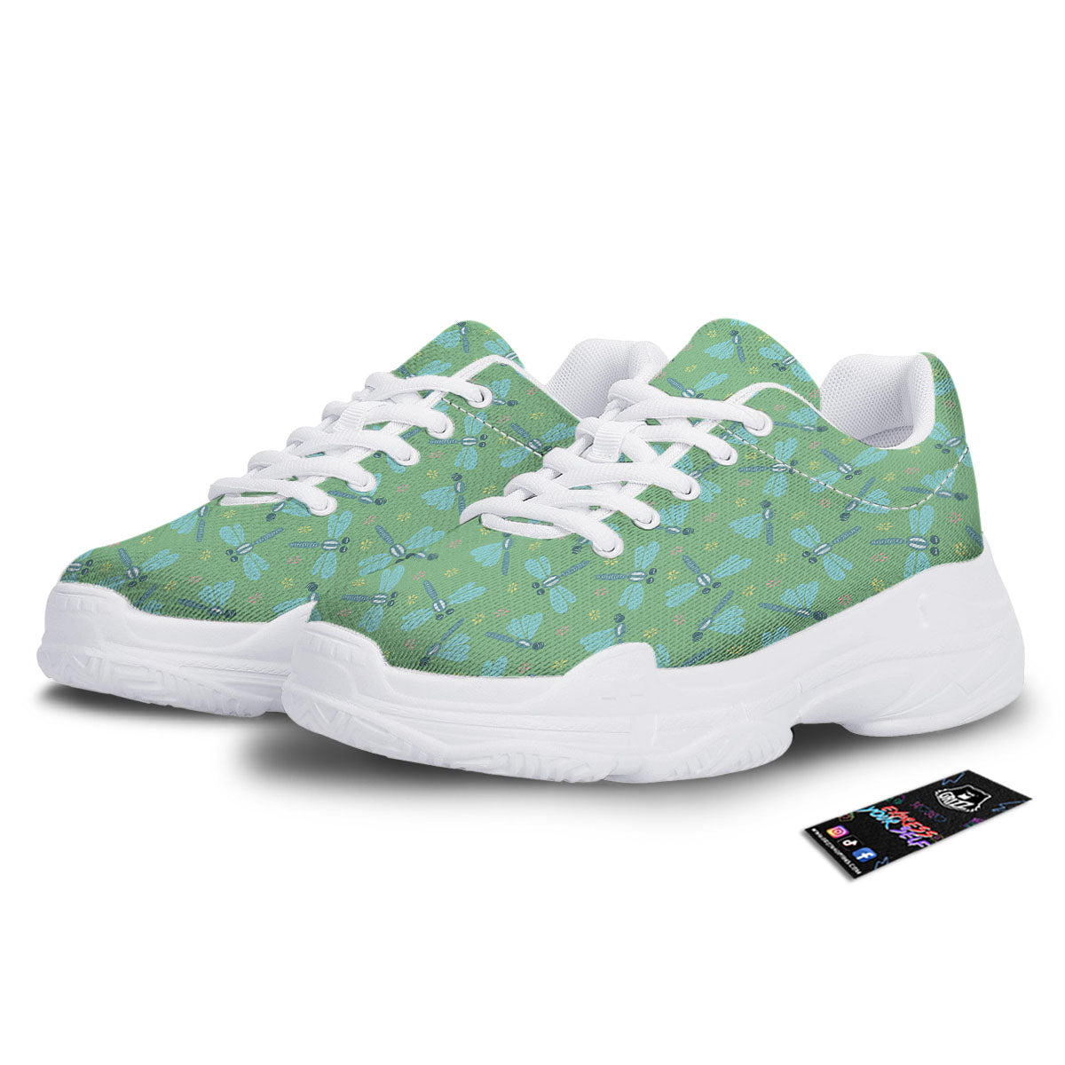 Dragonfly Green Print Pattern White Chunky Shoes-grizzshop