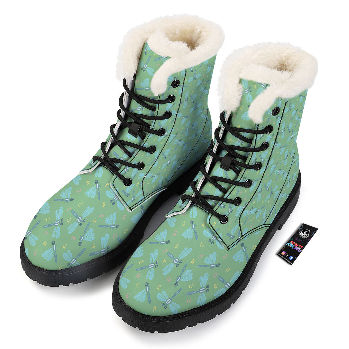 Dragonfly Green Print Pattern Winter Boots-grizzshop