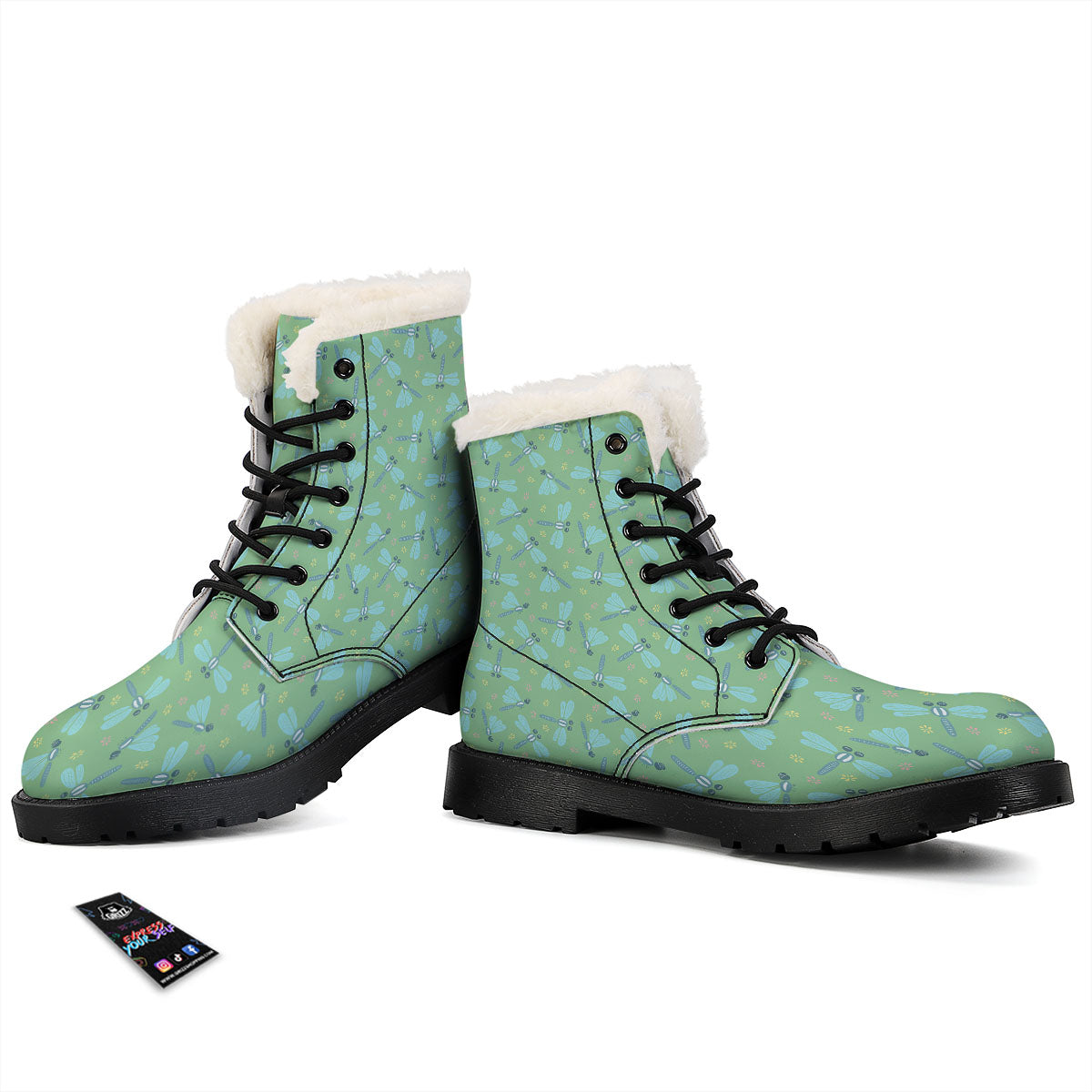Dragonfly Green Print Pattern Winter Boots-grizzshop
