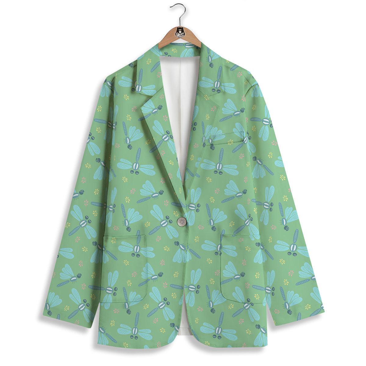 Dragonfly Green Print Pattern Women's Blazer-grizzshop