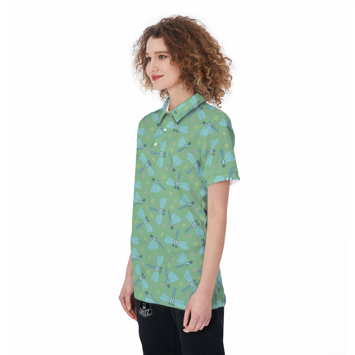 Dragonfly Green Print Pattern Women's Golf Shirts-grizzshop