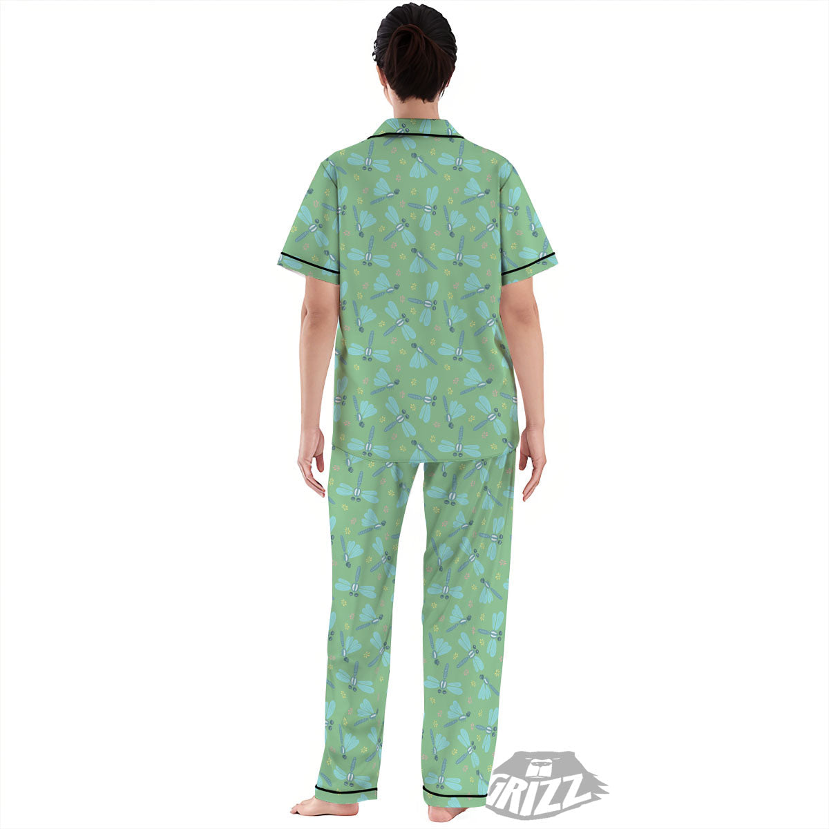 Dragonfly Green Print Pattern Women's Pajamas Set-grizzshop