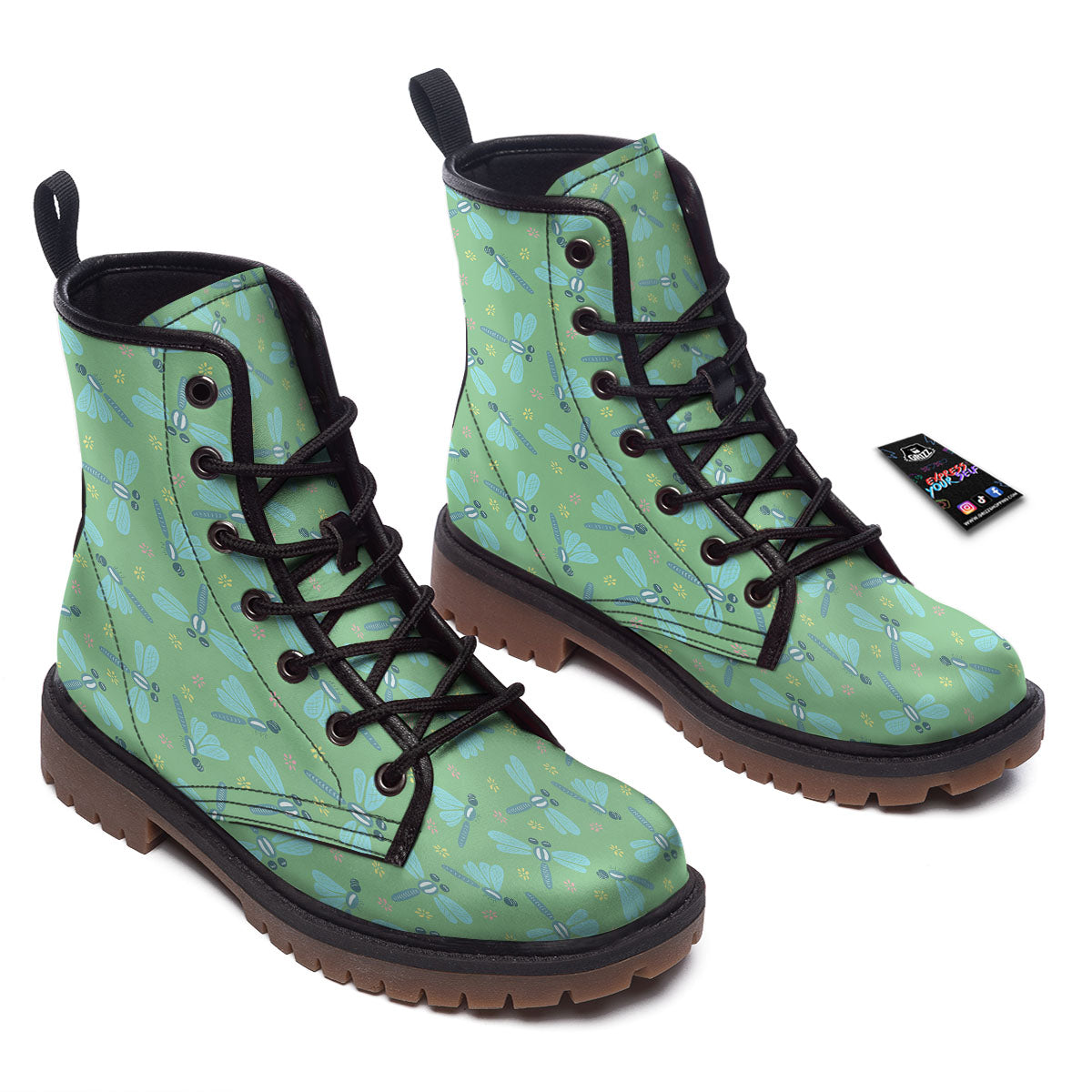 Dragonfly Green Print Pattern Work Boots-grizzshop